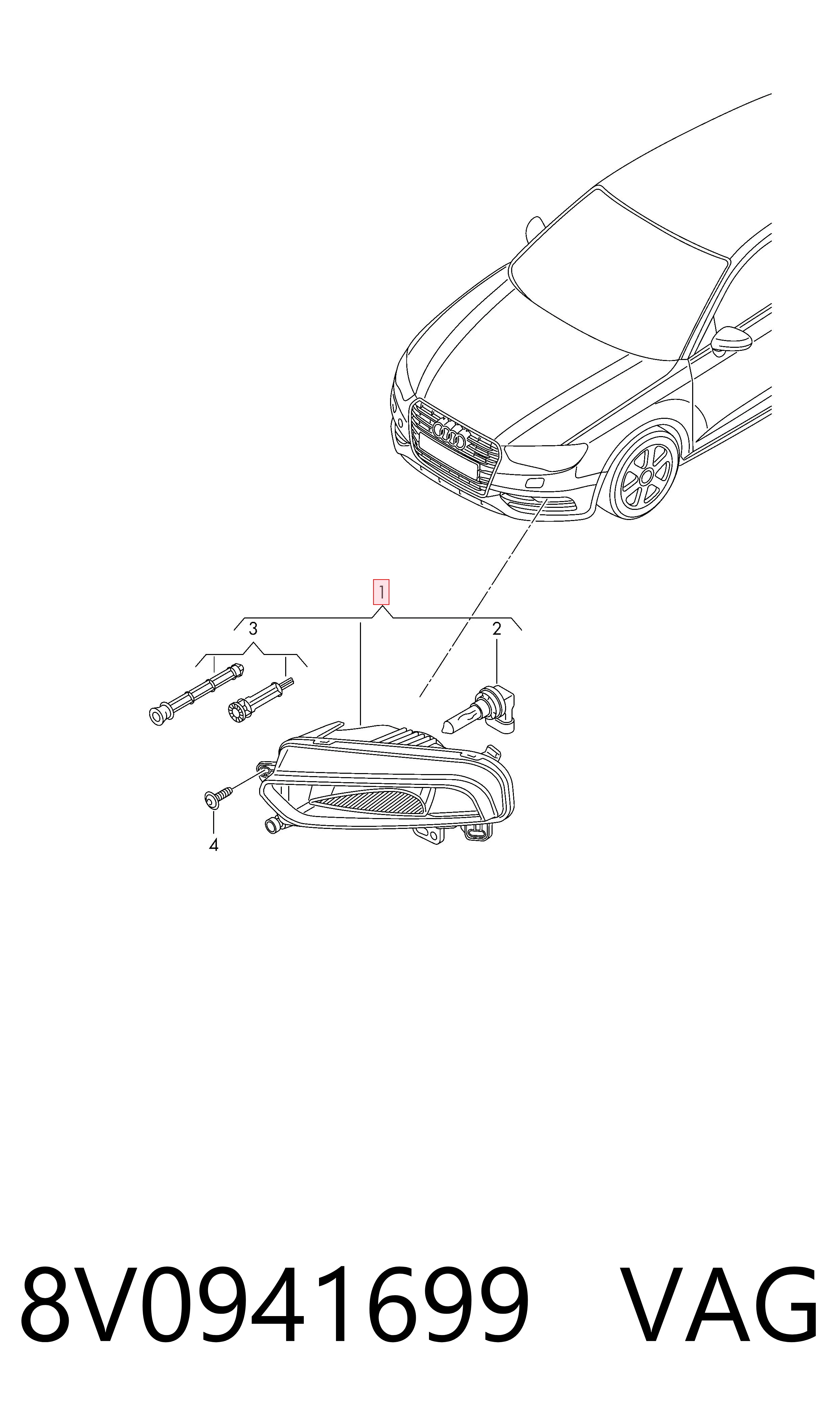 Do koszyka Lampa przeciwmgielna lewa Audi A3  8VS, 8VM