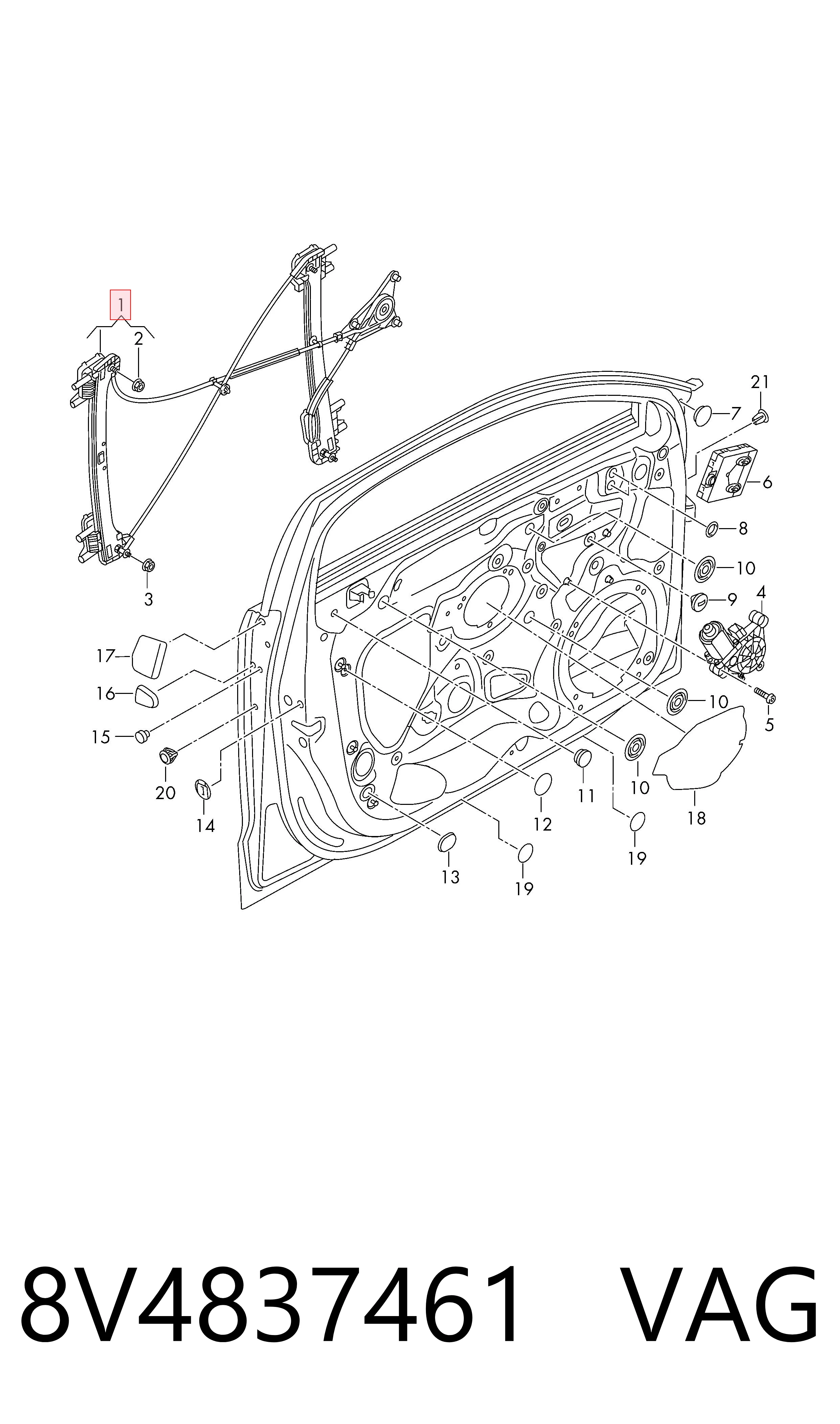 8V4837461 VAG Mechanizm podnoszenia szyby drzwi przednich lewych