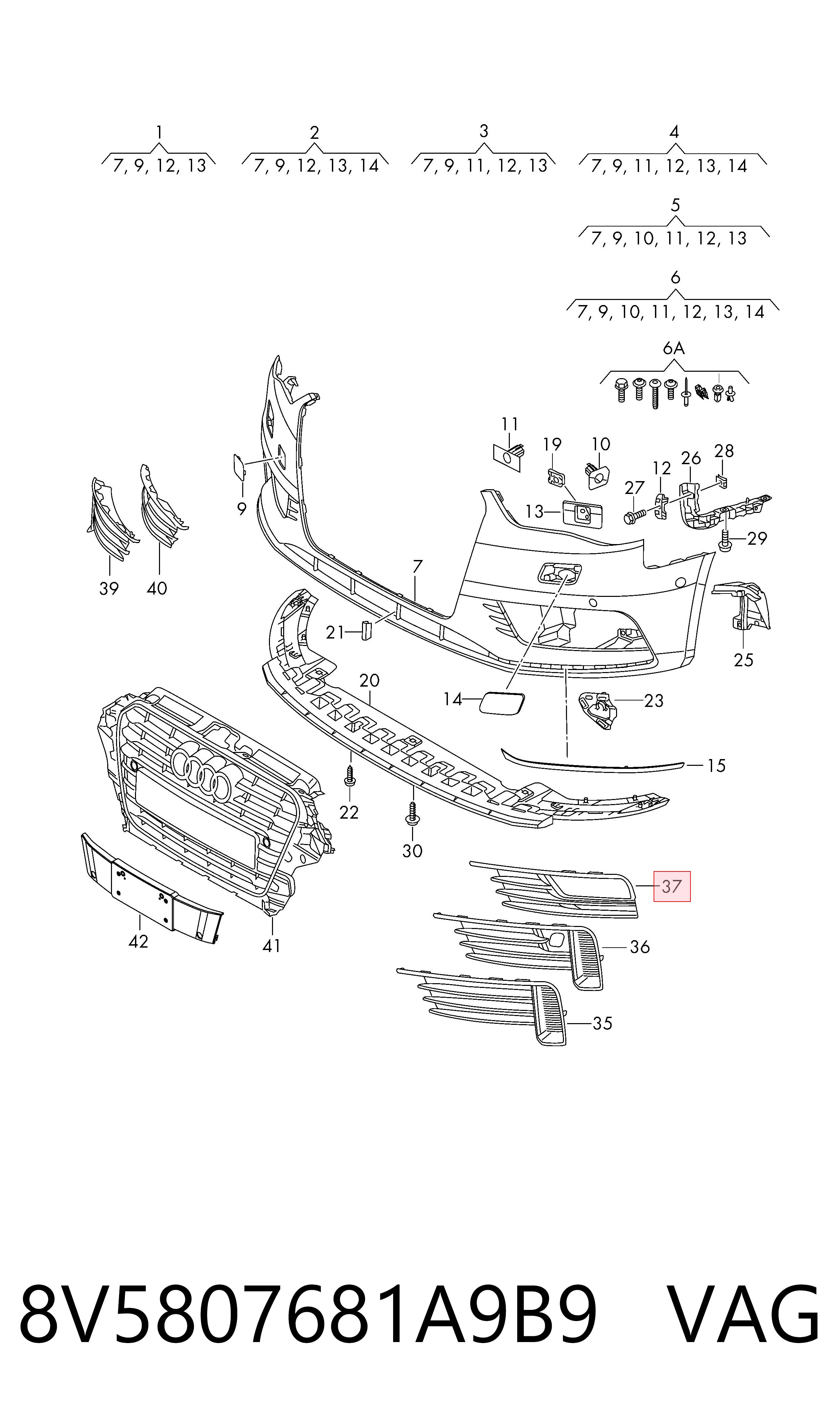 Kratka zderzaka przedniego lewa VAG 8V5807681A9B9