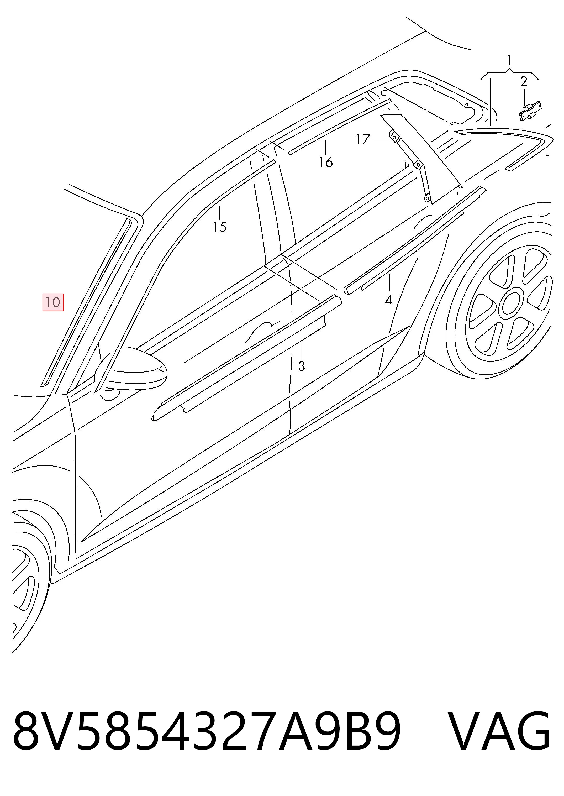 8V5854327A9B9 VAG Listwa ochronna szyby przedniej prawa