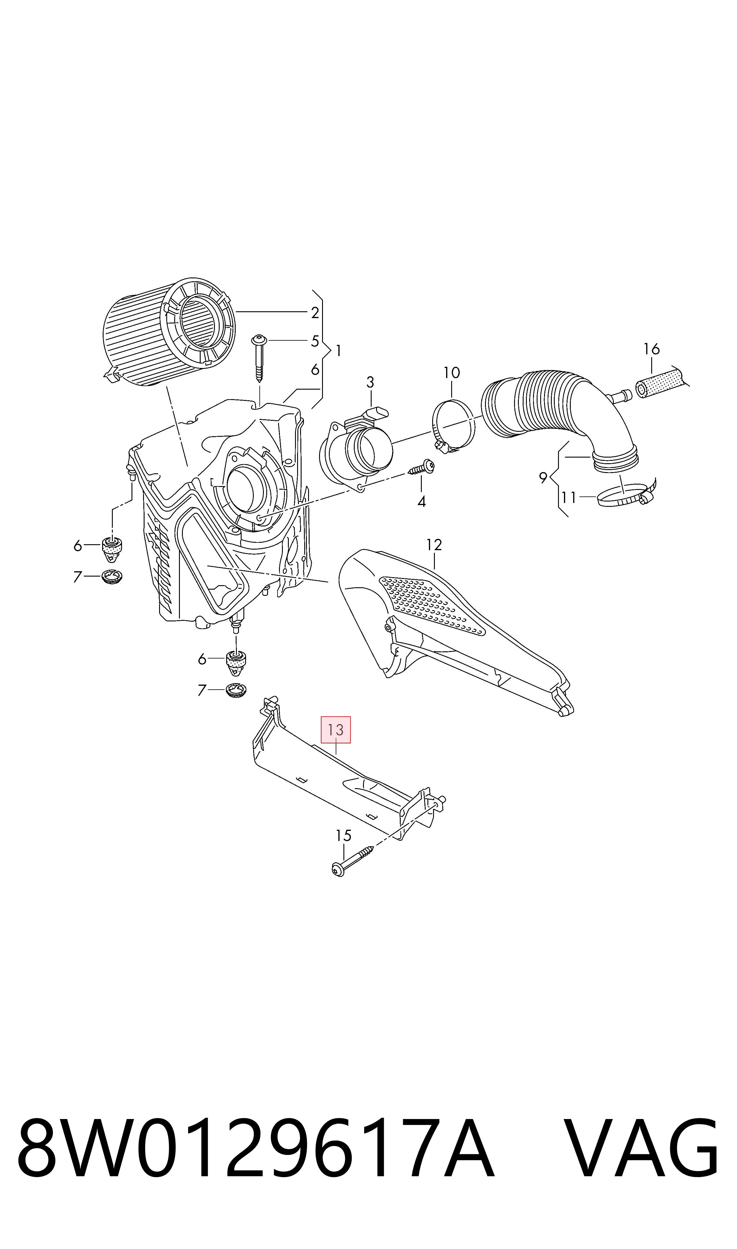 8W0129617A VAG Wlot powietrza do filtra powietrza