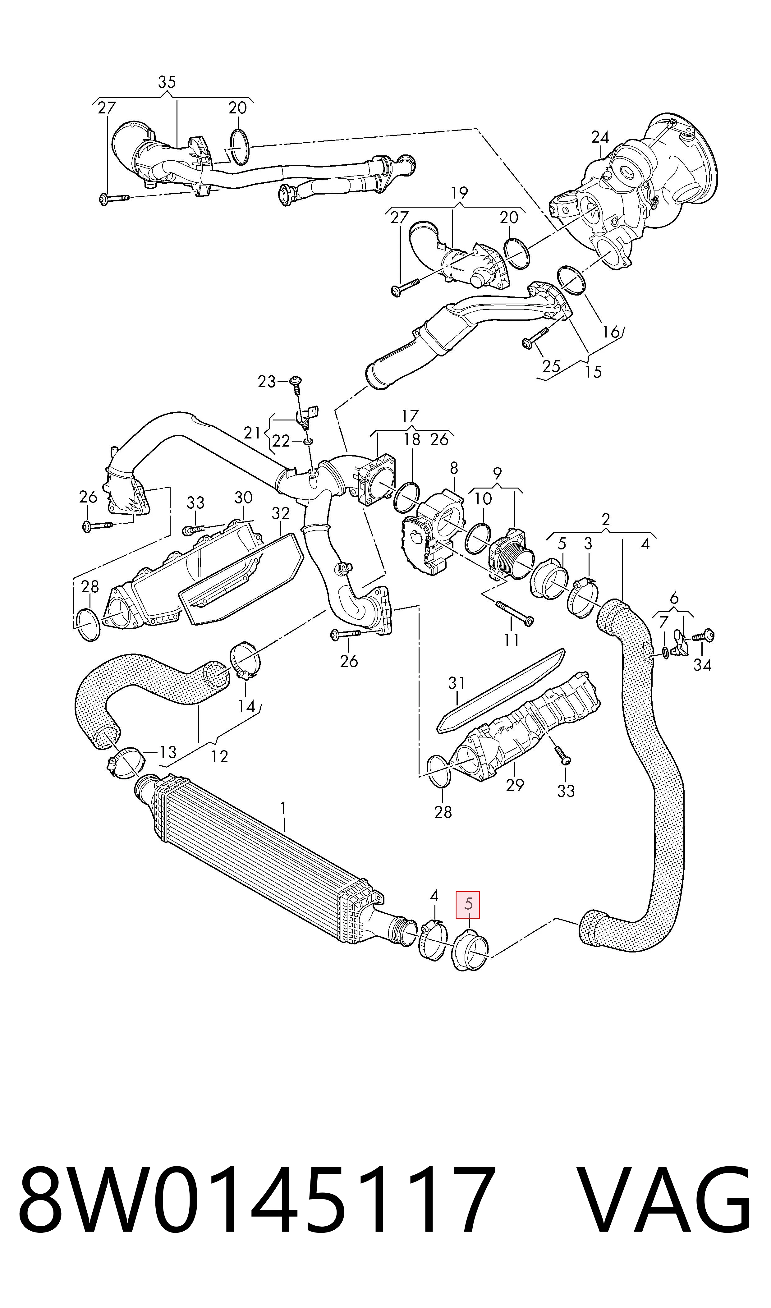 8W0145117 VAG Uszczelka (podkładka) rurki intercoolera
