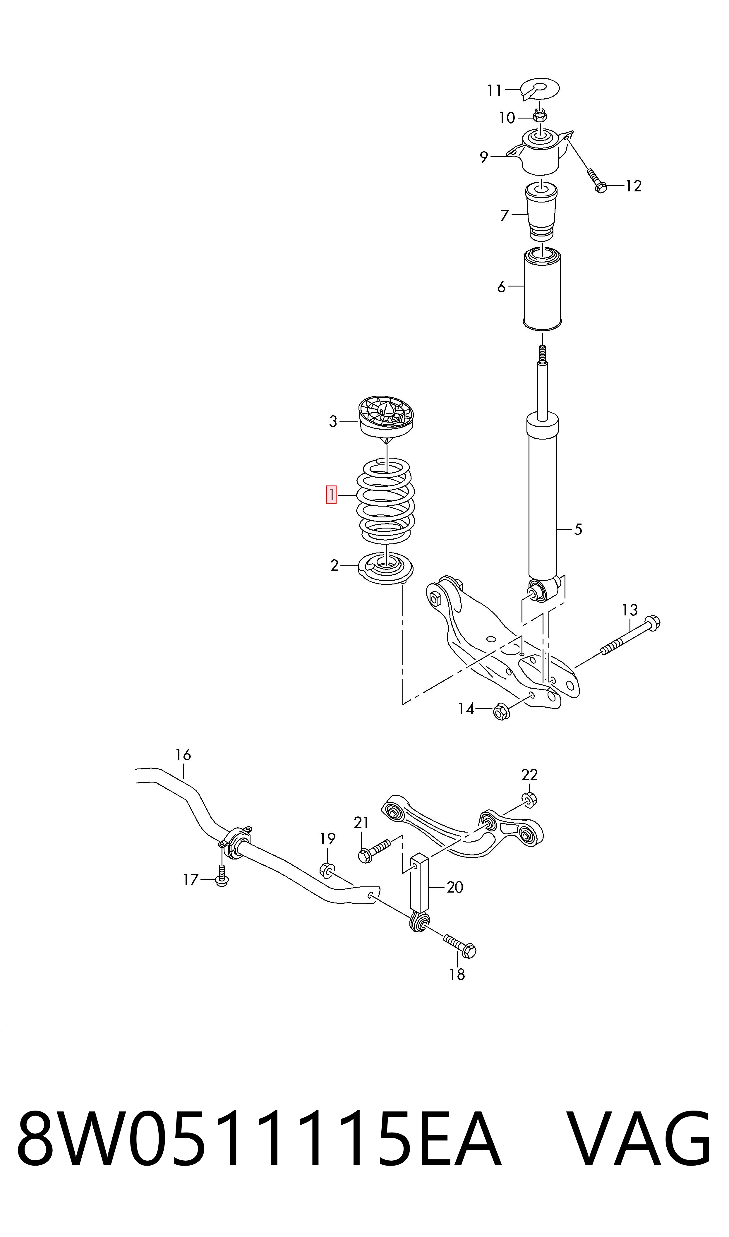 Do koszyka Sprężyna tylna Audi A4 B9 8W2, 8WC