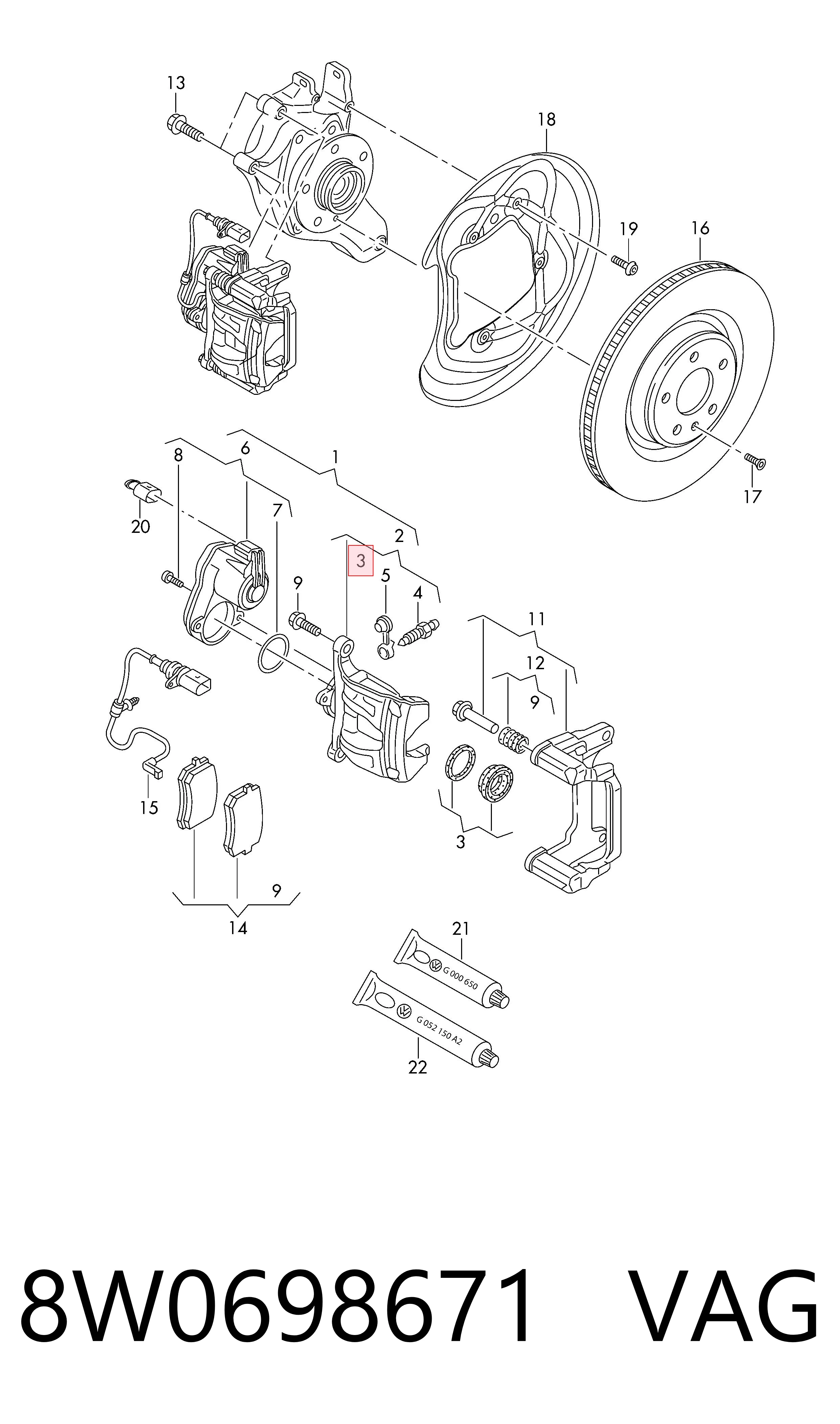 Do koszyka Zestaw naprawczy zacisku hamulcowego tylnego Audi A4 B9 8W2, 8WC