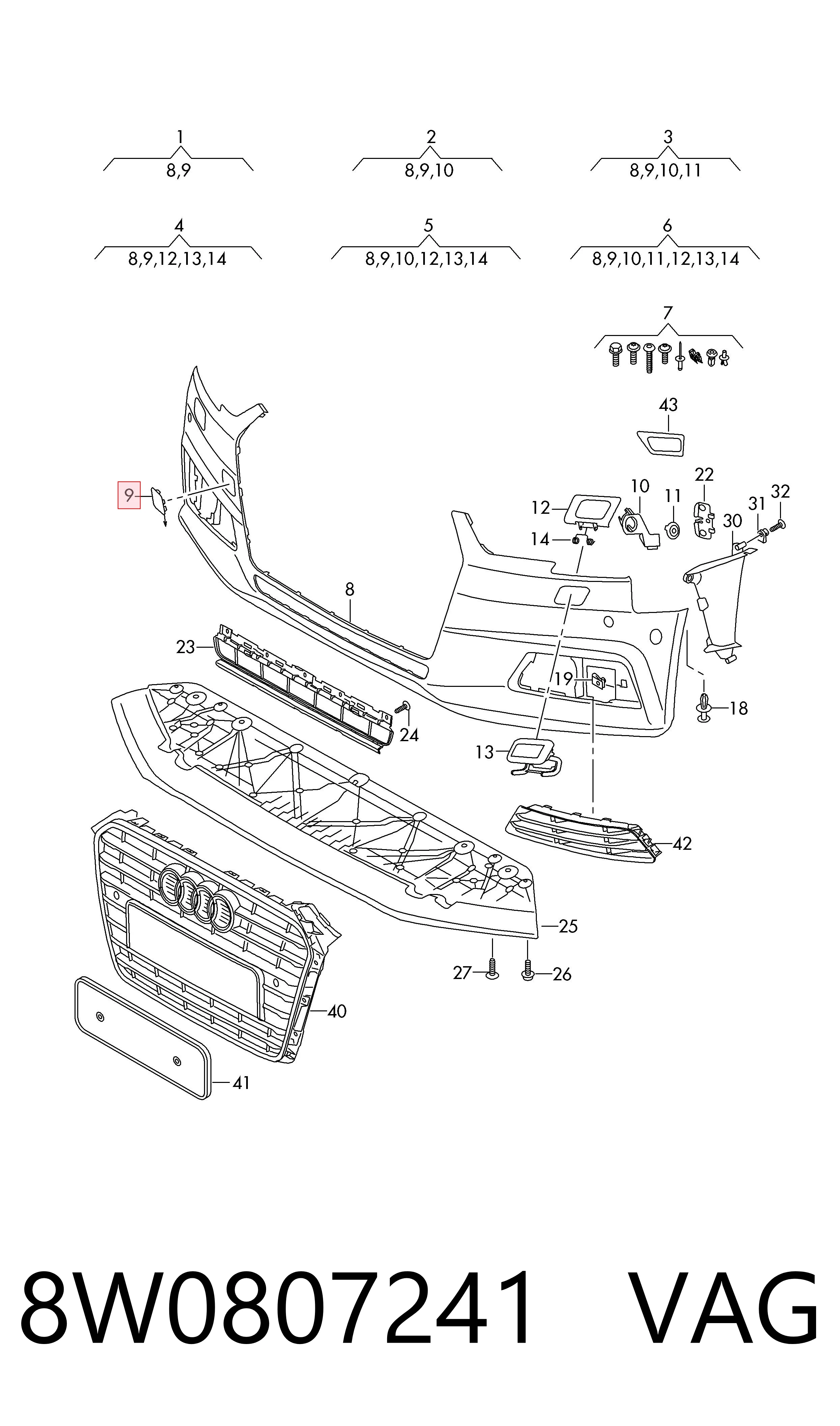 Zaślepka haku holowniczego zderzaka przednia Audi A4 B9 sedana (8W2, 8WC) (2015 - 2026) cena, od 8,69 USD