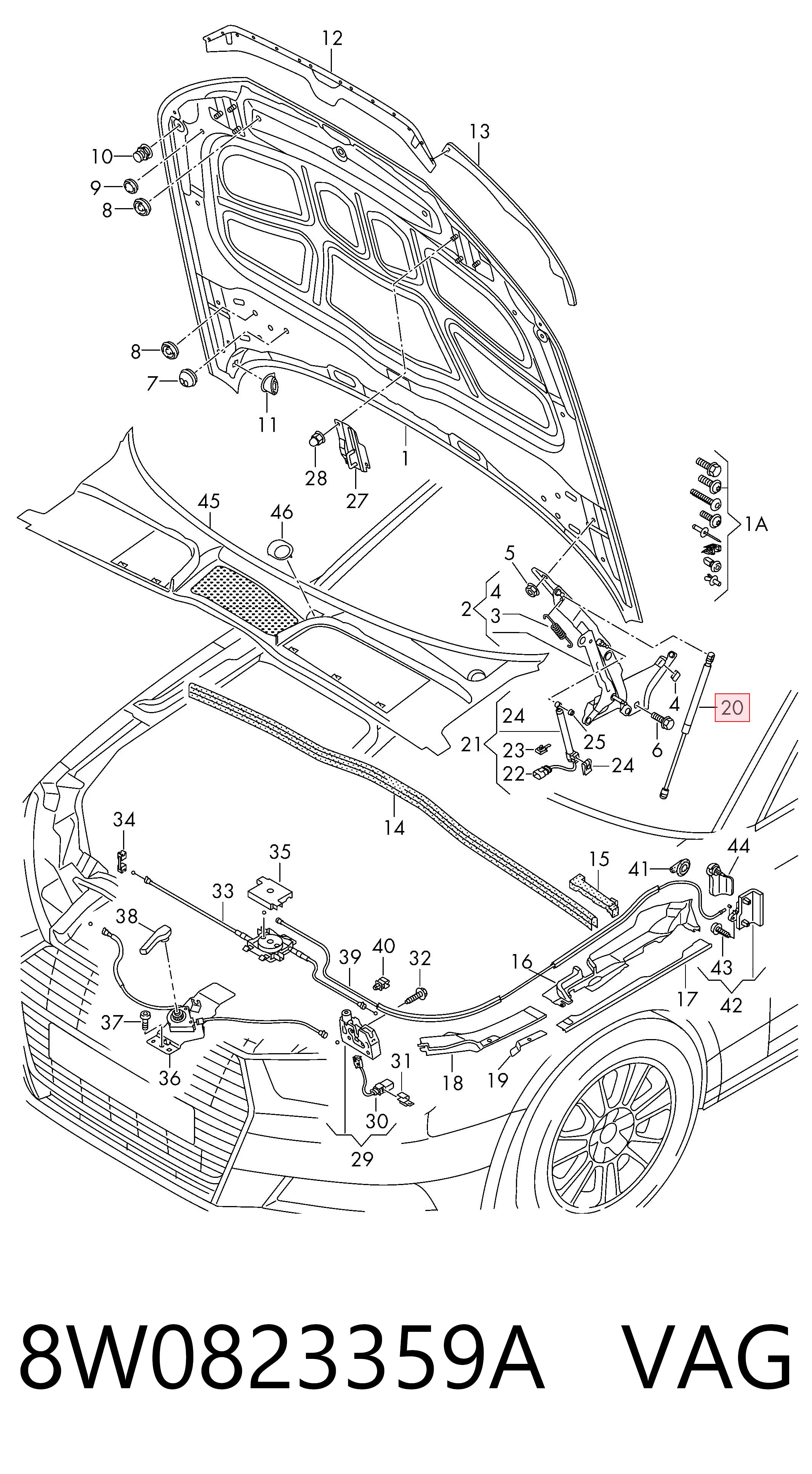 Do koszyka Amortyzator maski Audi A4 B9 8W2, 8WC
