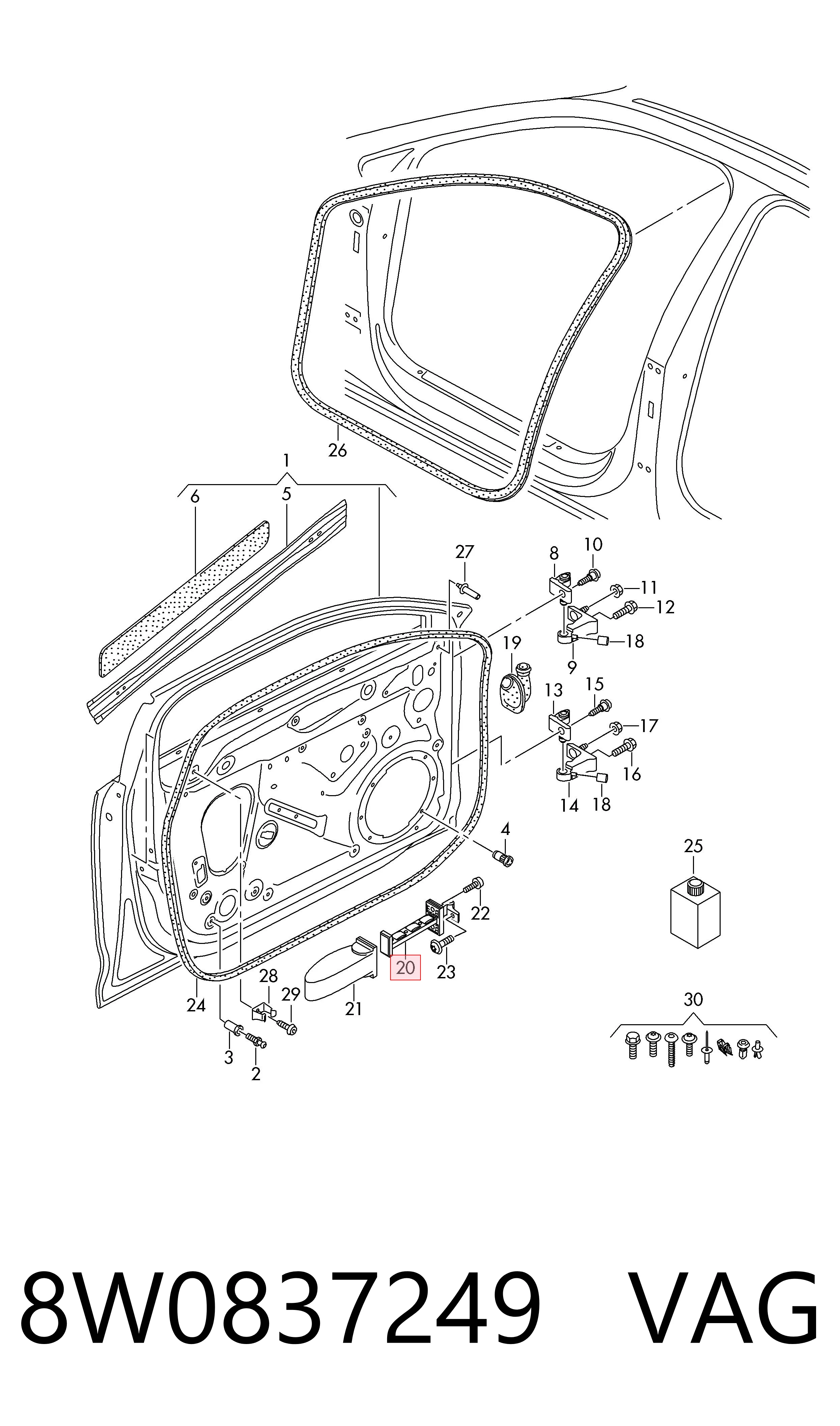 8W0837249 VAG Ogranicznik drzwi przedni