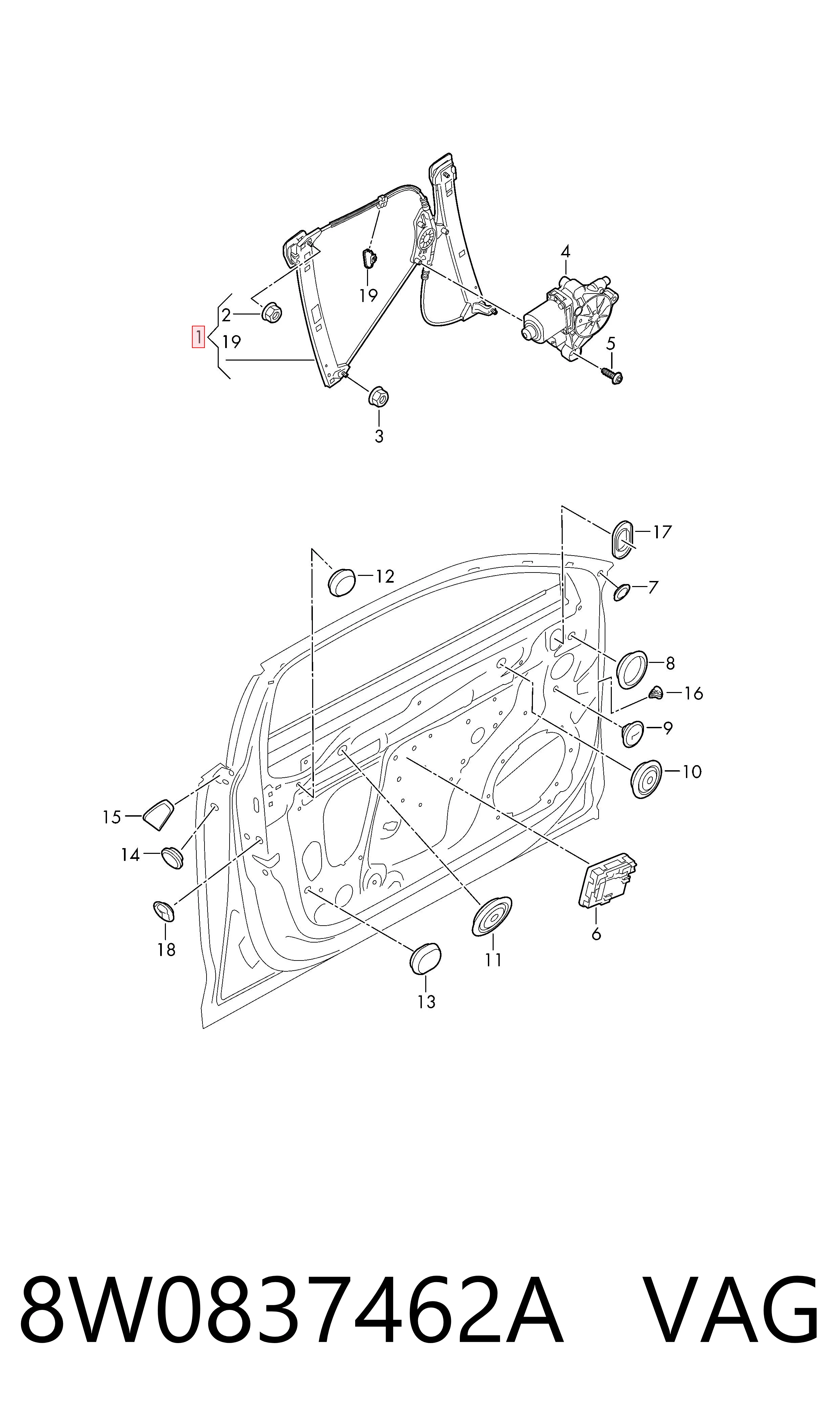  Mechanizm podnoszenia szyby drzwi przednich prawych Audi A4 