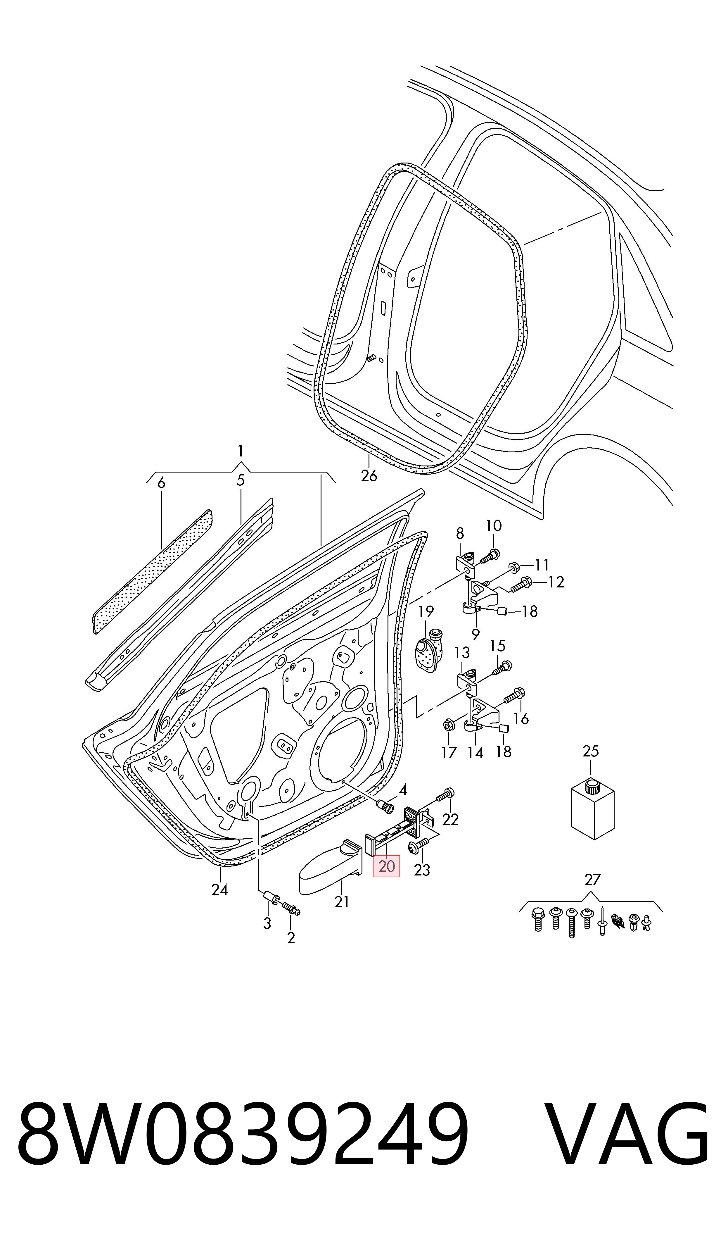 Ogranicznik drzwi tylny VAG 8W0839249 cena, od 26,97 USD