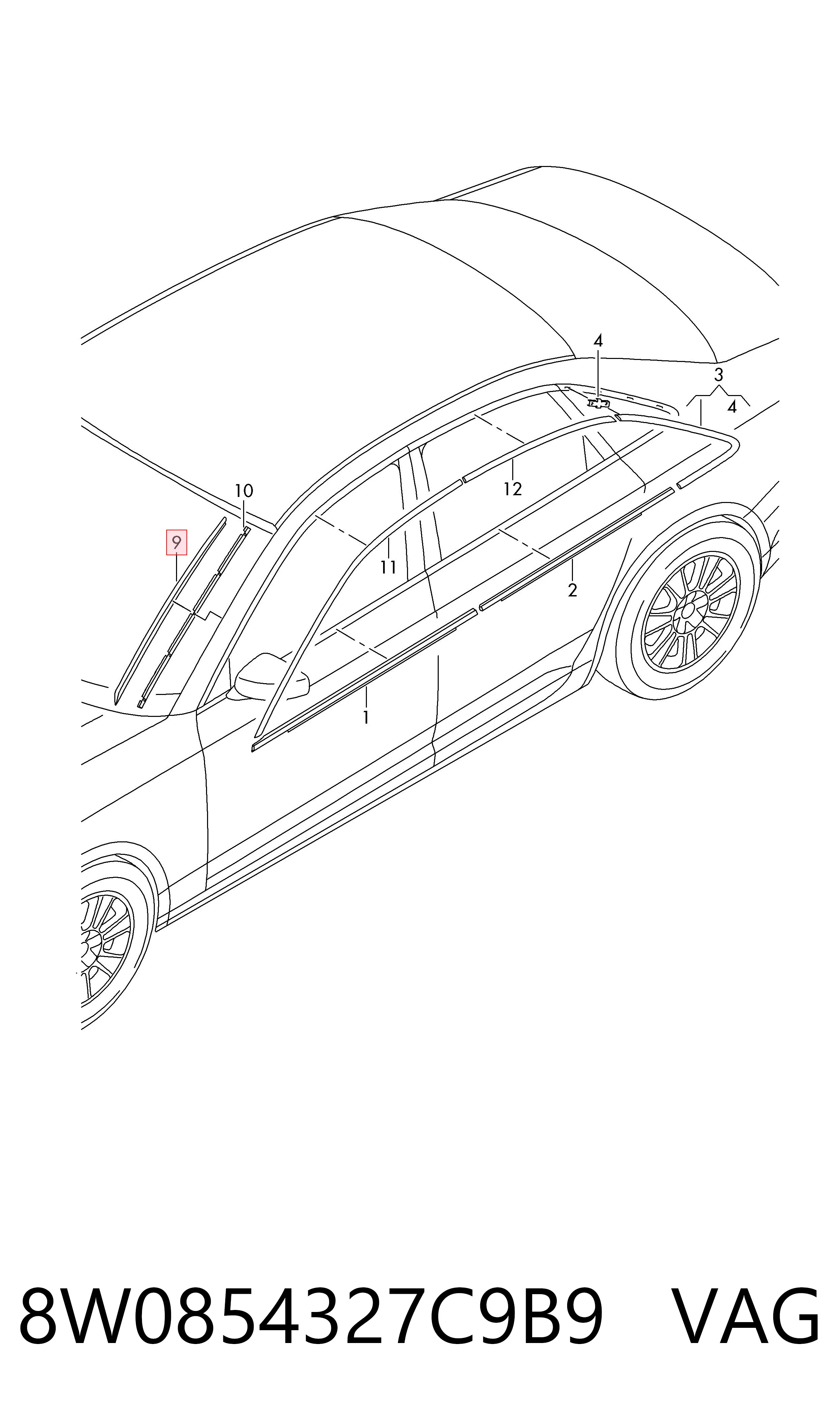 8W0854327C9B9 VAG Listwa ochronna szyby przedniej lewa