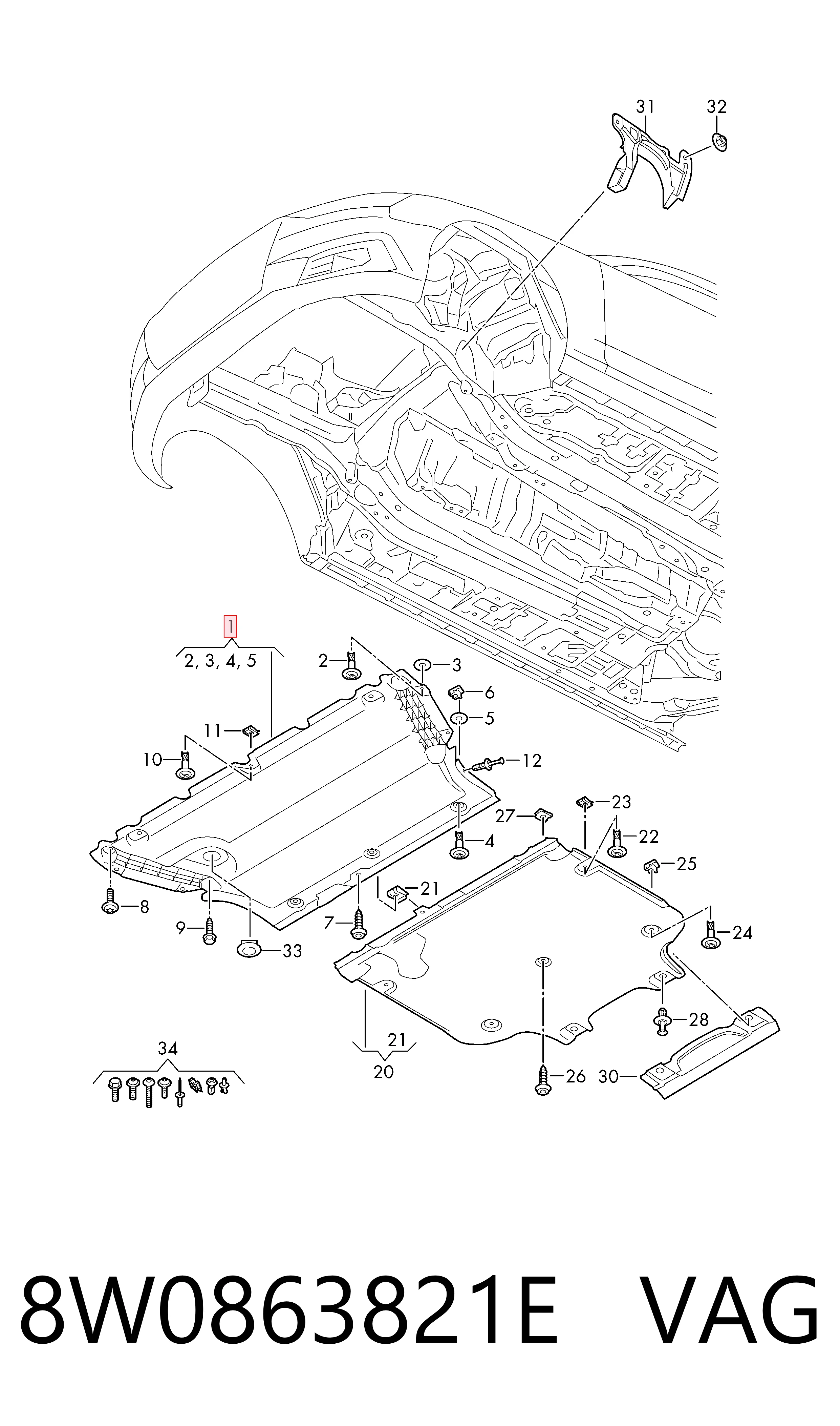 8W0863821E VAG Osłona silnika przednia