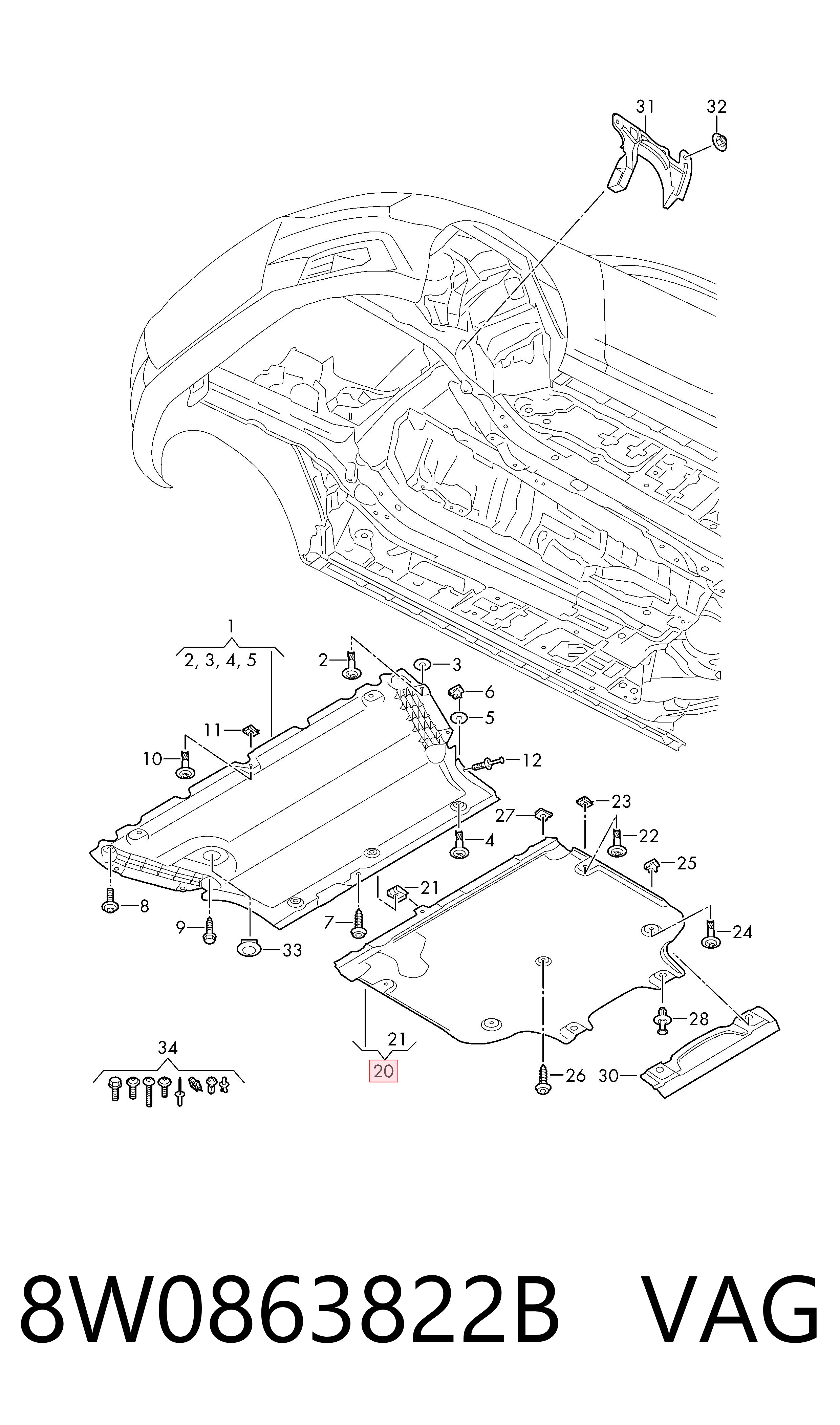 8W0863822B VAG Osłona silnika tylna