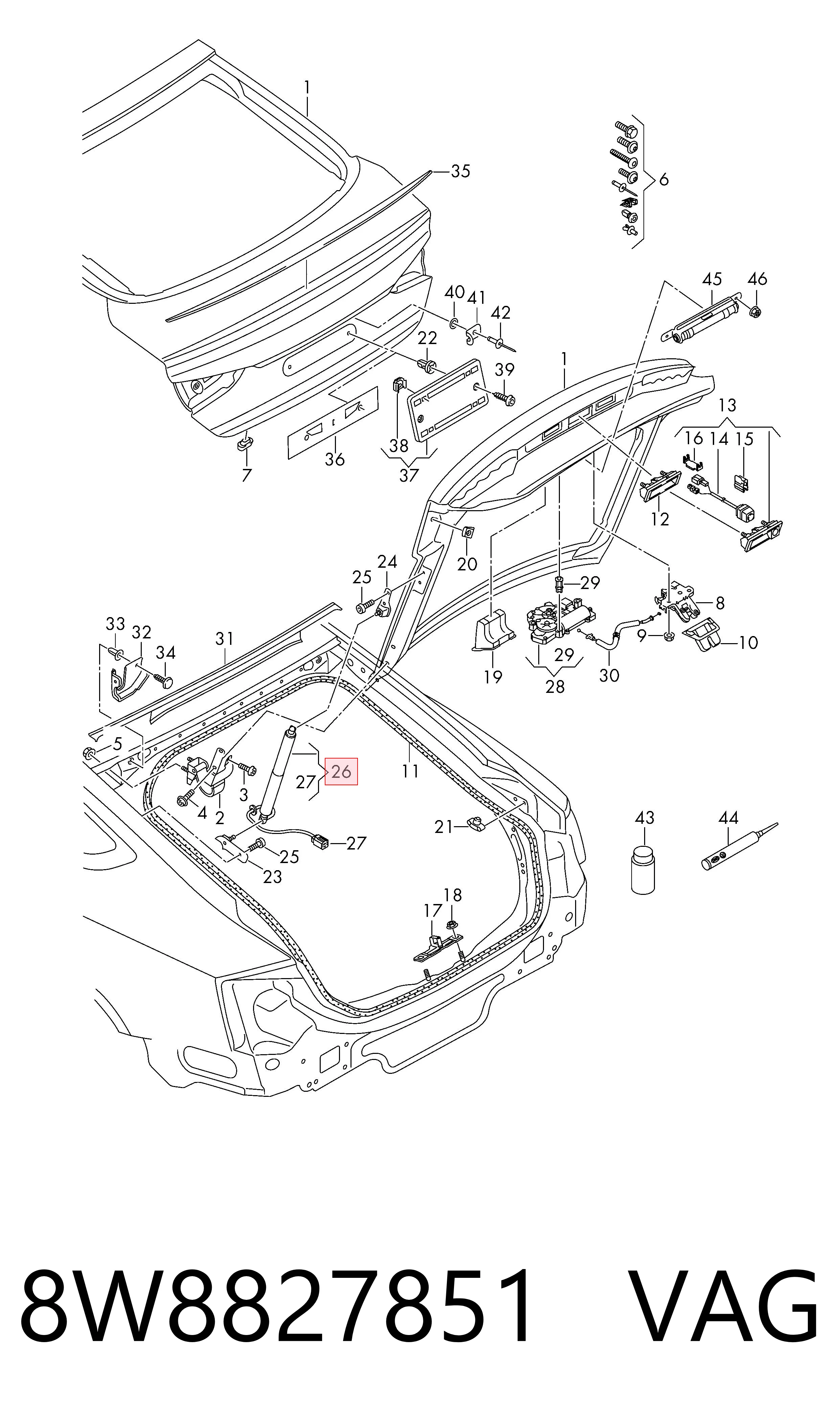 Do koszyka Amortyzator klapy bagażnika (3/5 drzwi-tylnych) Audi A5 Sportback F5A, F5F