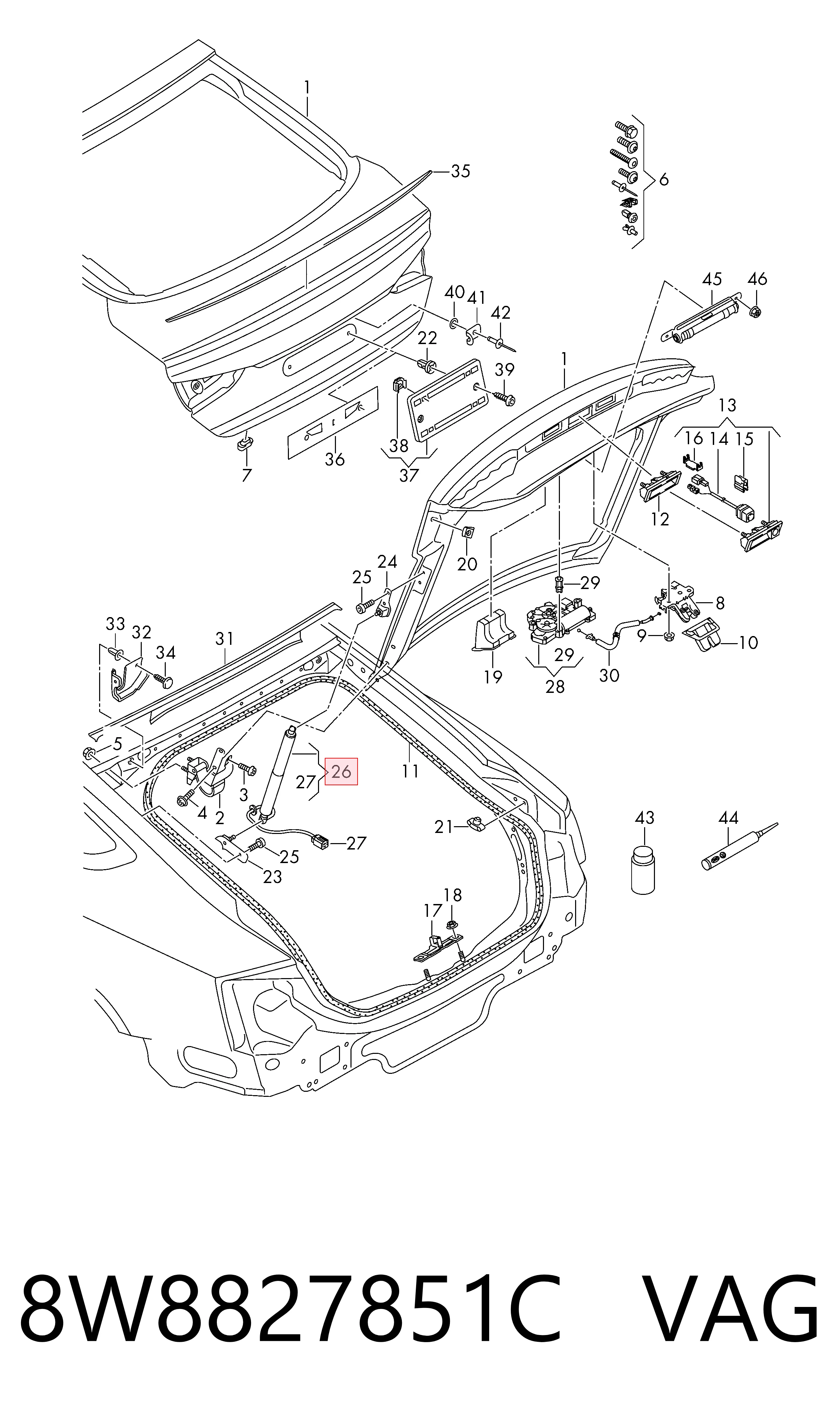 Amortyzator klapy bagażnika (3/5 drzwi-tylnych) do Audi A5 Sportback F5A, F5F