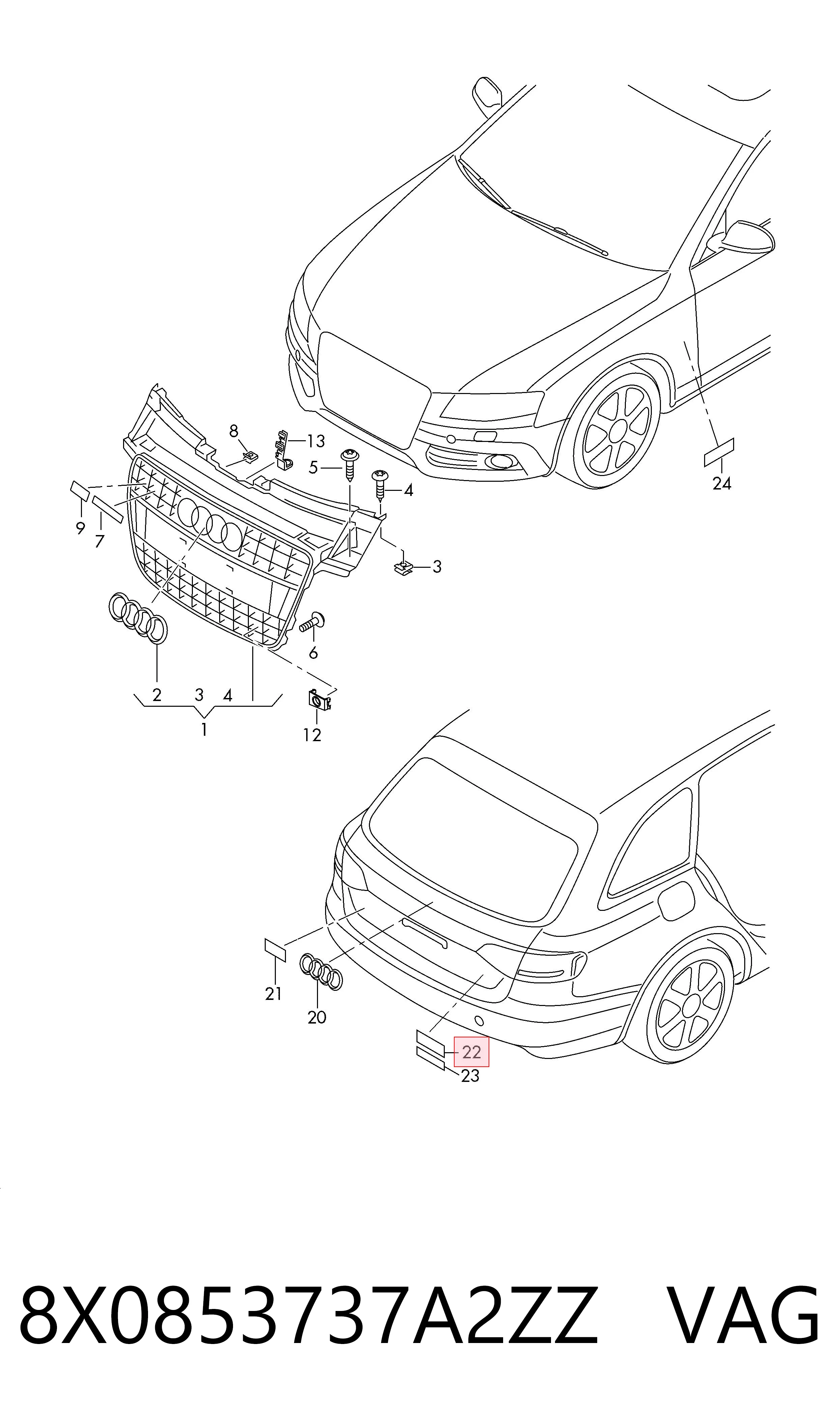 Emblemat na klapę bagaznika (znaczek firmowy) Audi Q3 SUV (8UB, 8UG) (2011 - 2018) cena, od 130,26 USD