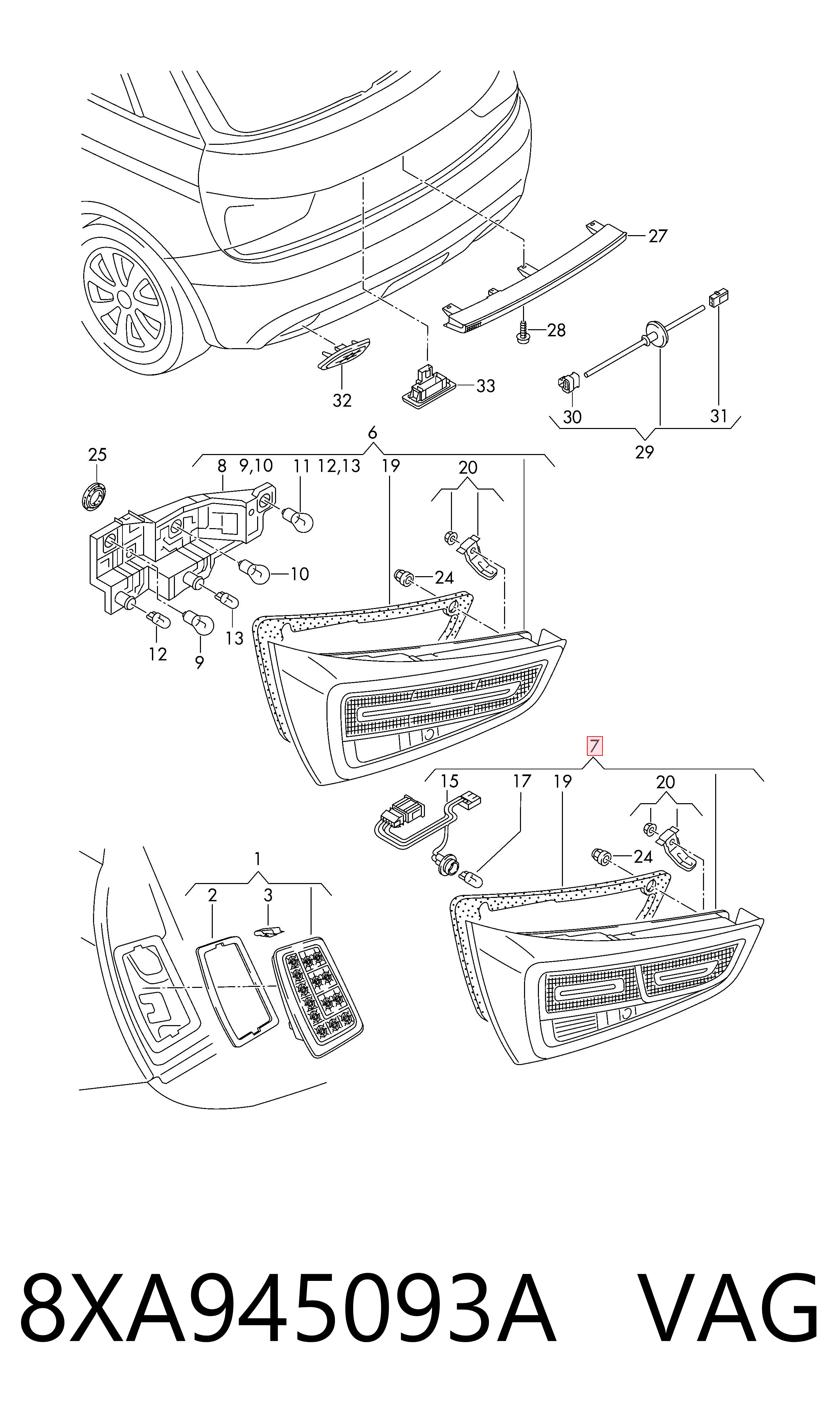 8XA945093A VAG Lampa zespolona tylna lewa
