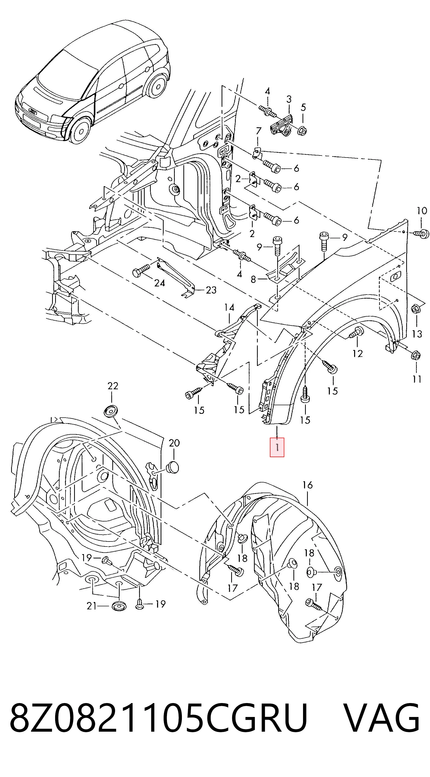 Błotnik przedni lewy Audi A2 hatchback (8Z0) (2000 - 2005) cena, od 118,67 USD