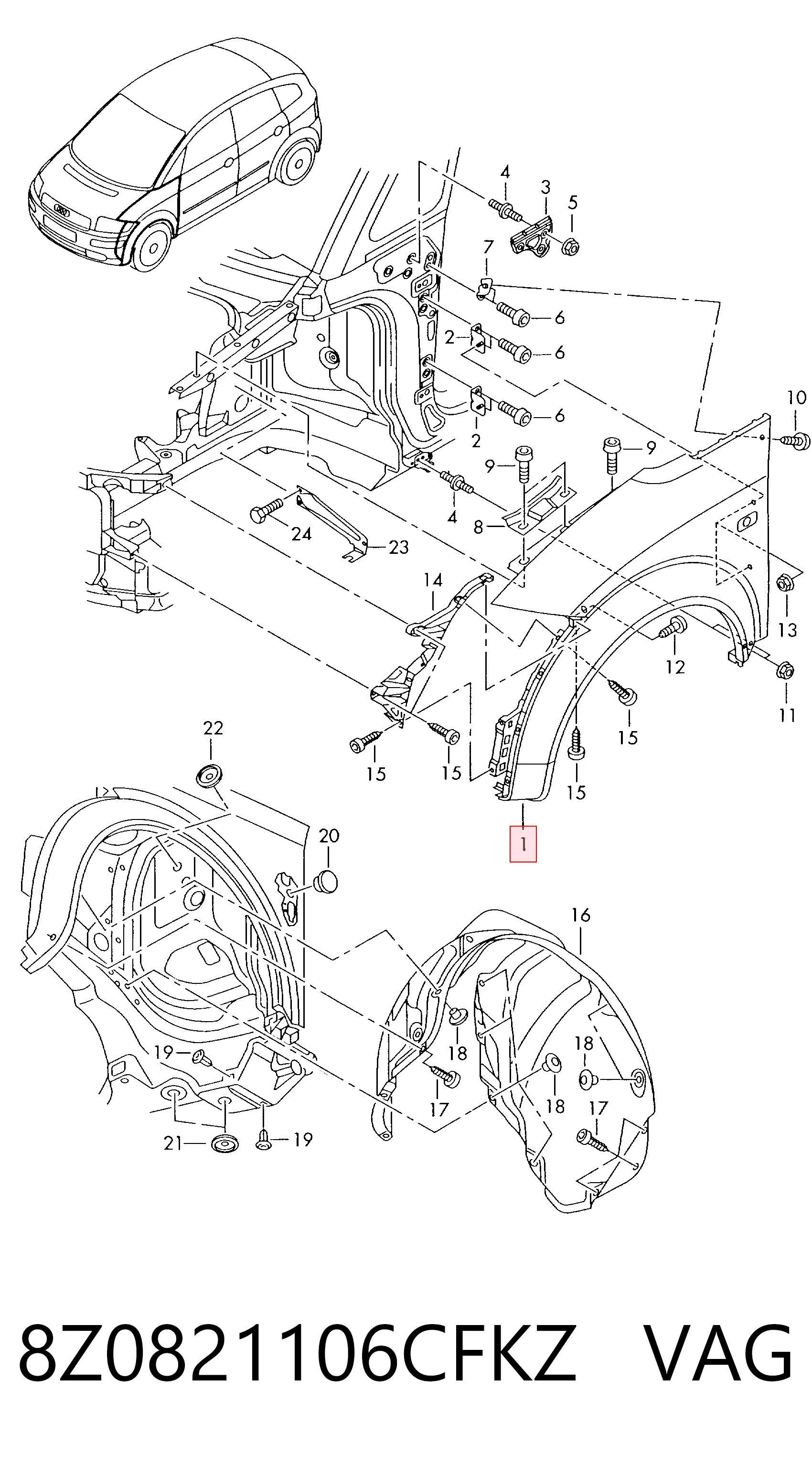 Błotnik przedni prawy Audi A2 hatchback (8Z0) (2000 - 2005) cena, od 127,27 USD