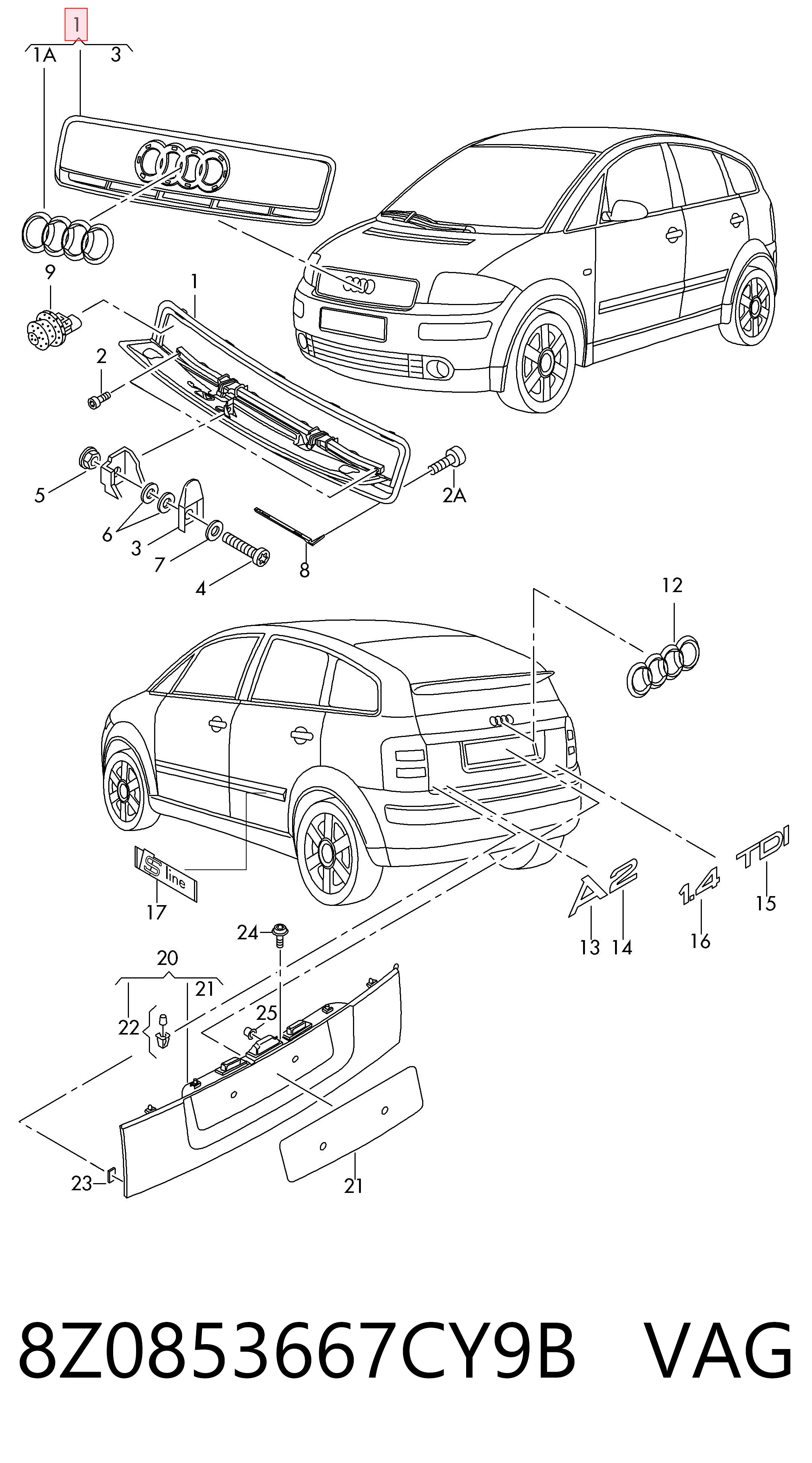 Atrapa chłodnicy do Audi A2  8Z0