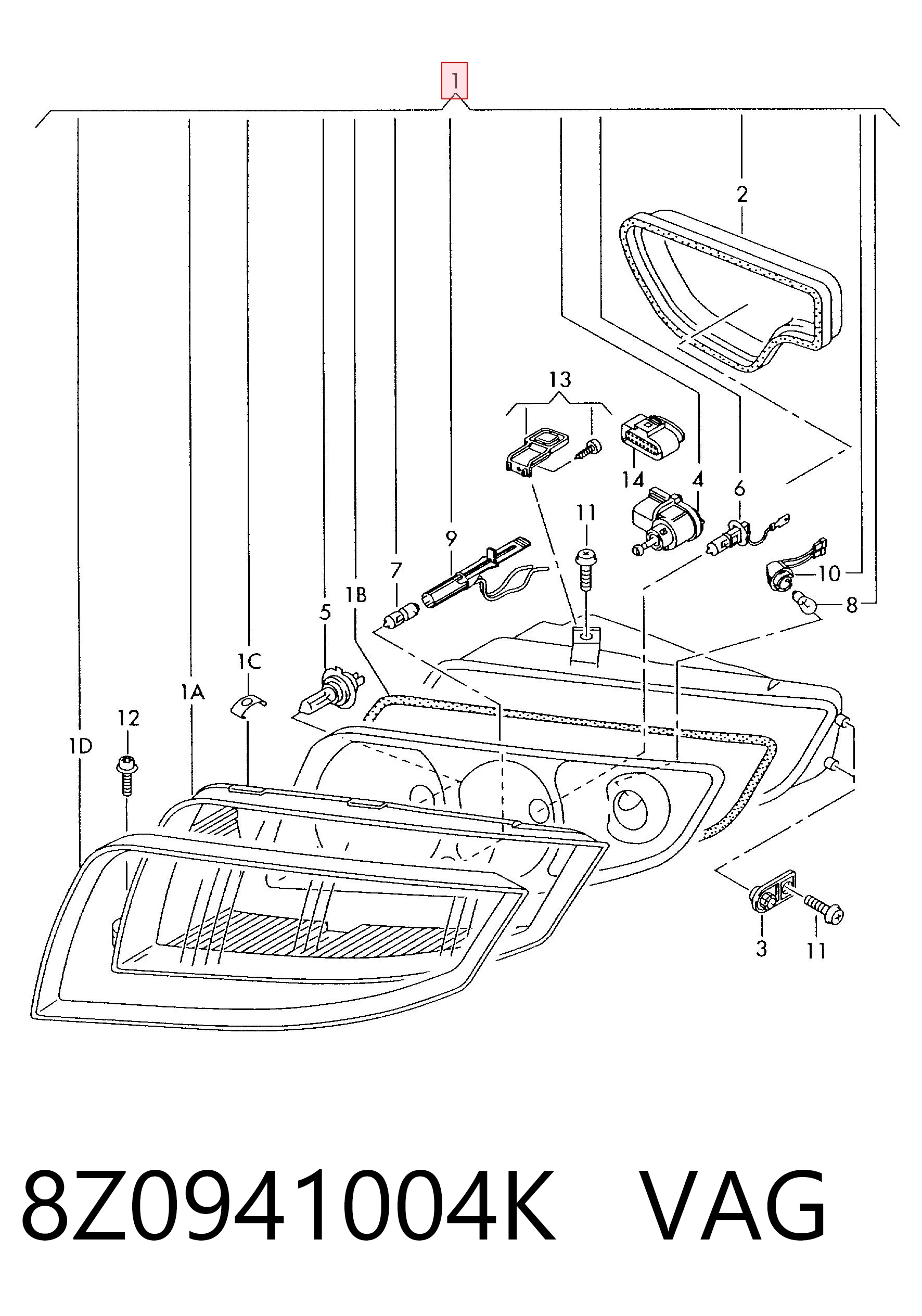 Reflektor prawy Audi A2 hatchback (8Z0) (2000 - 2005) cena, od 144,01 USD