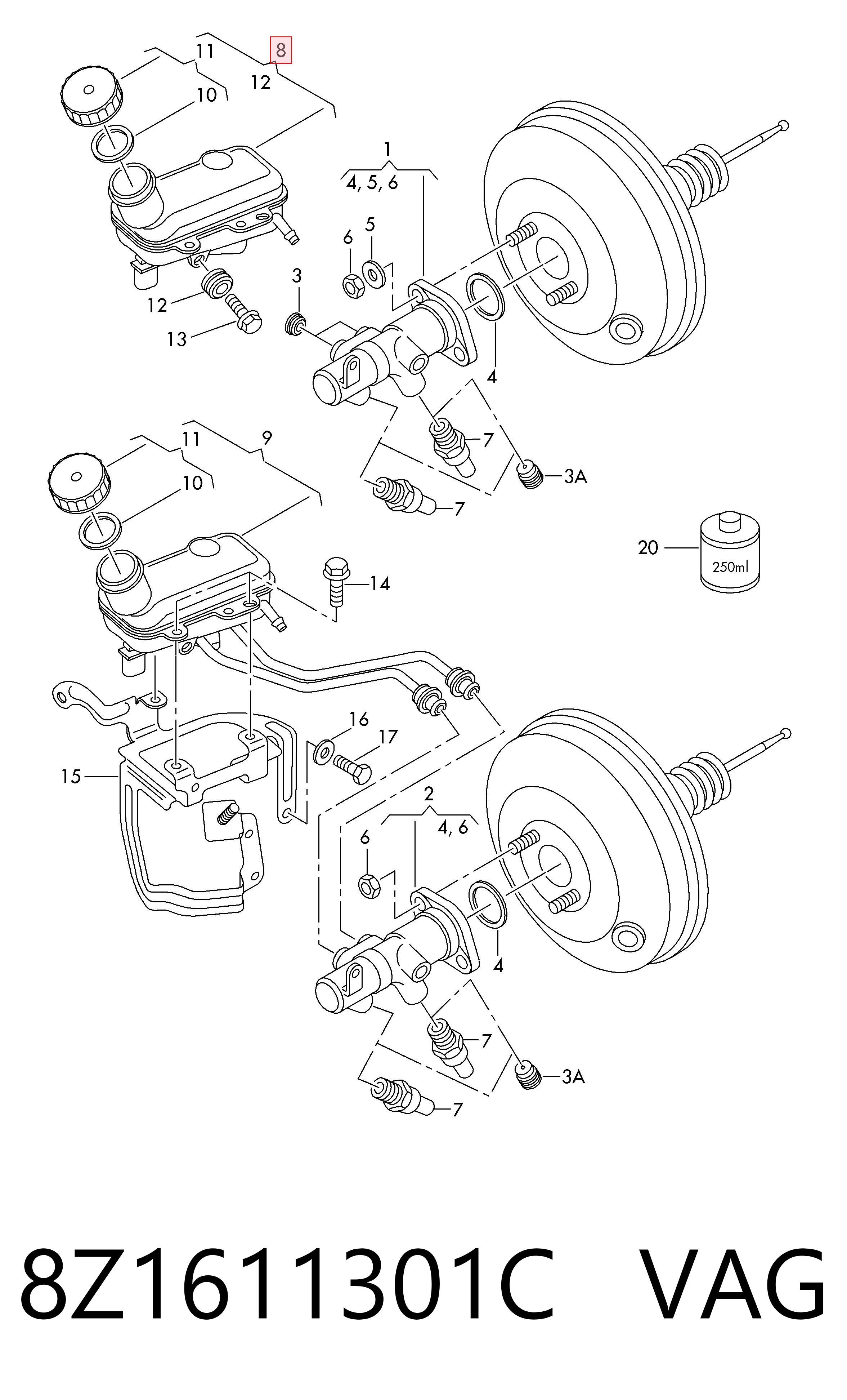 Zbiorniczek głównego cylindra hamulcowego (płynu hamulcowego) do Audi A2  8Z0