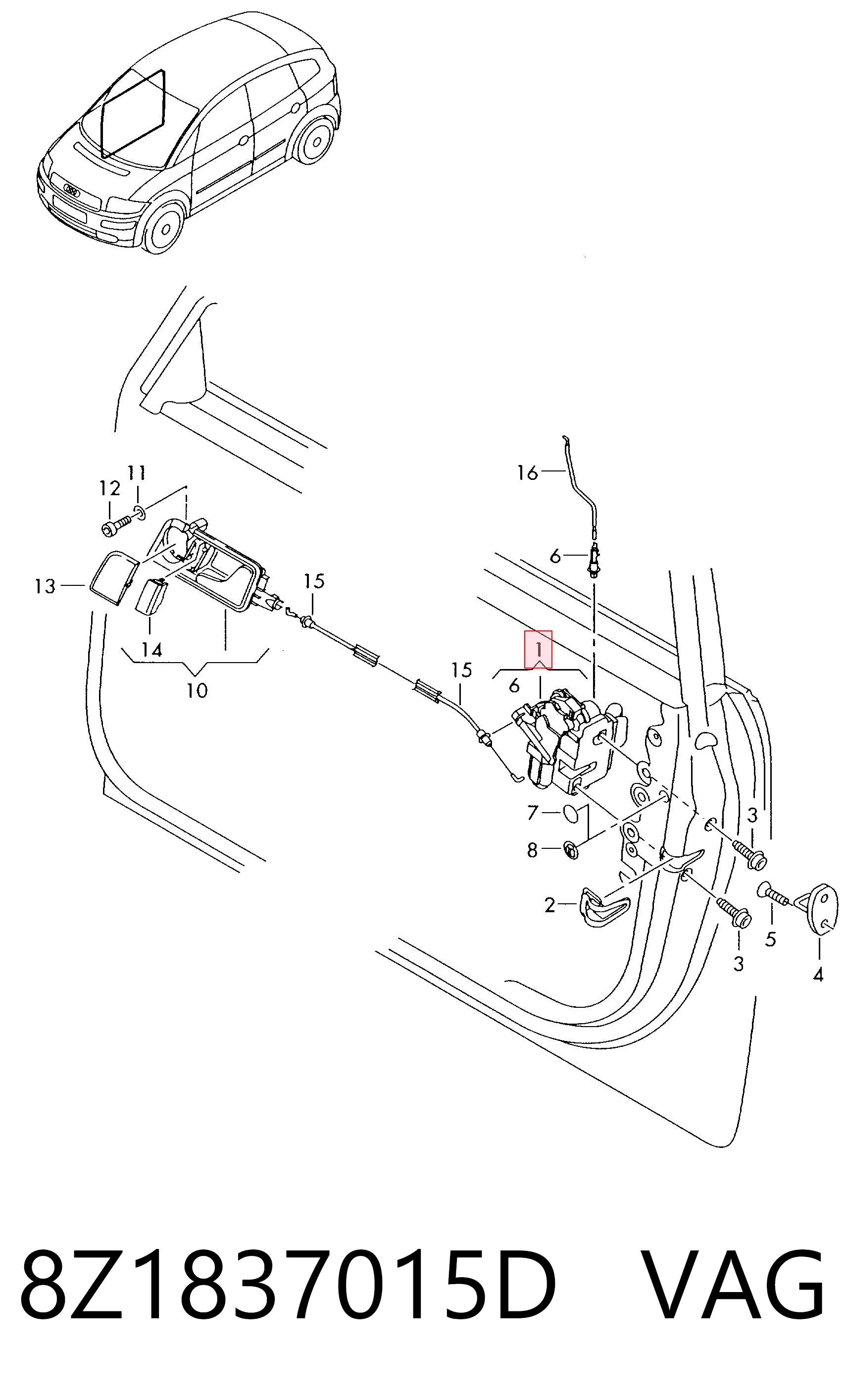  Zamek drzwi przednich lewych Audi A2 