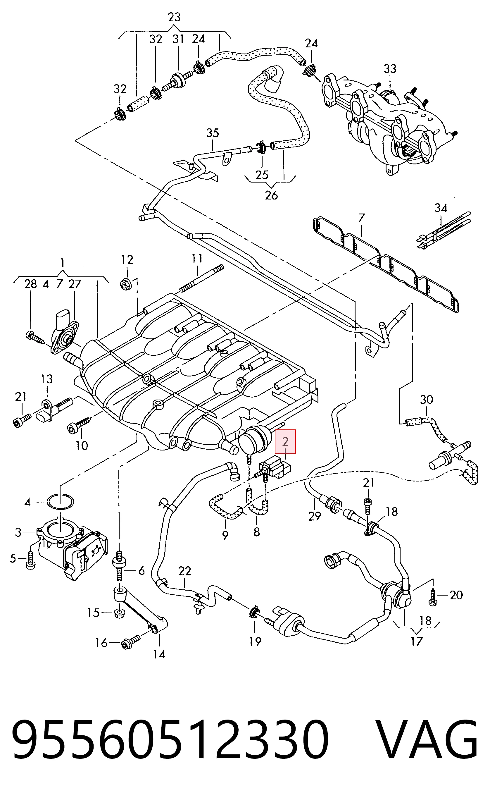 95560512330 VAG Zawór-przełącznik regulatora klap kolektora ssącego