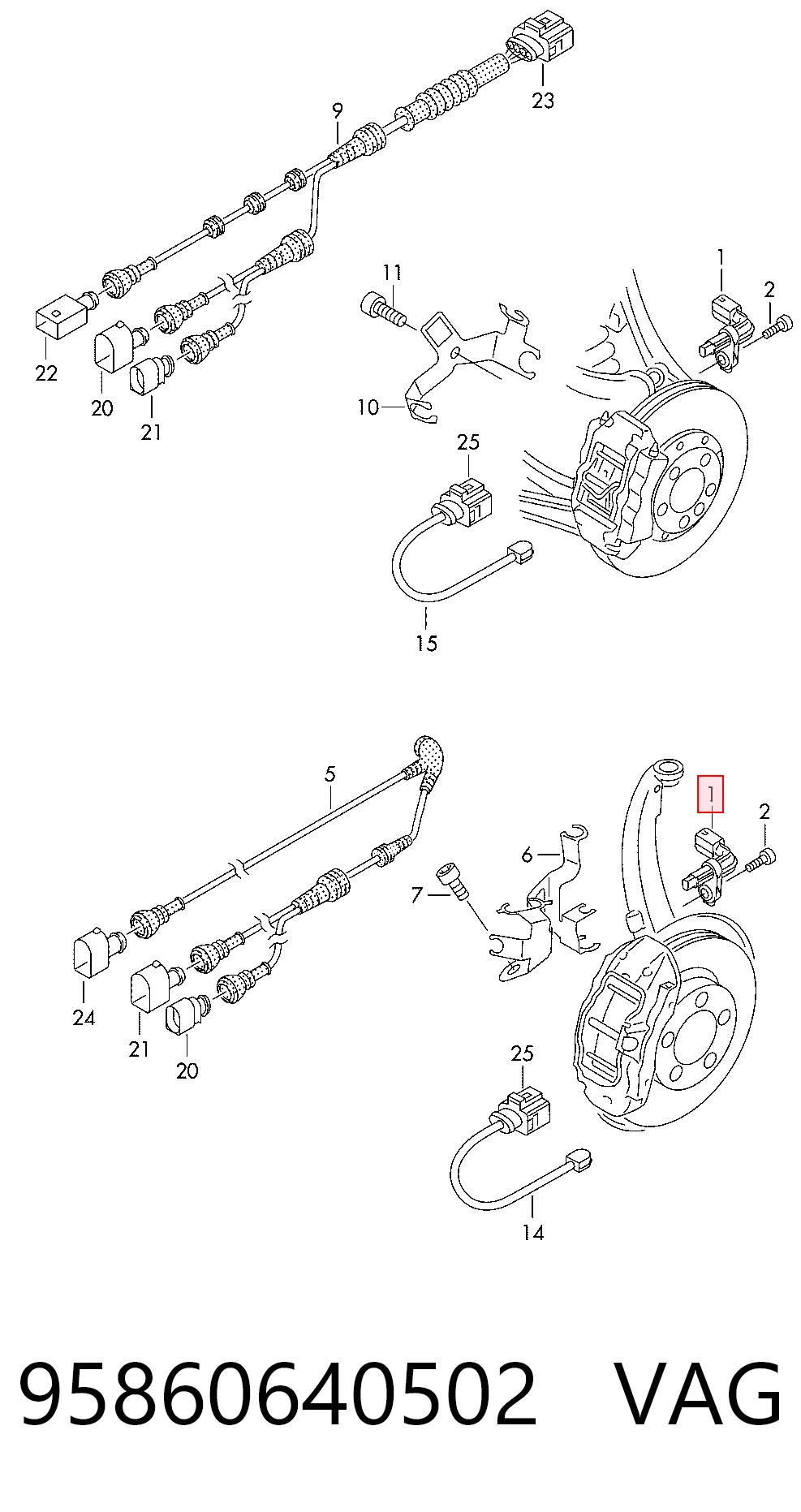 95860640502 VAG Czujnik ABS przedni