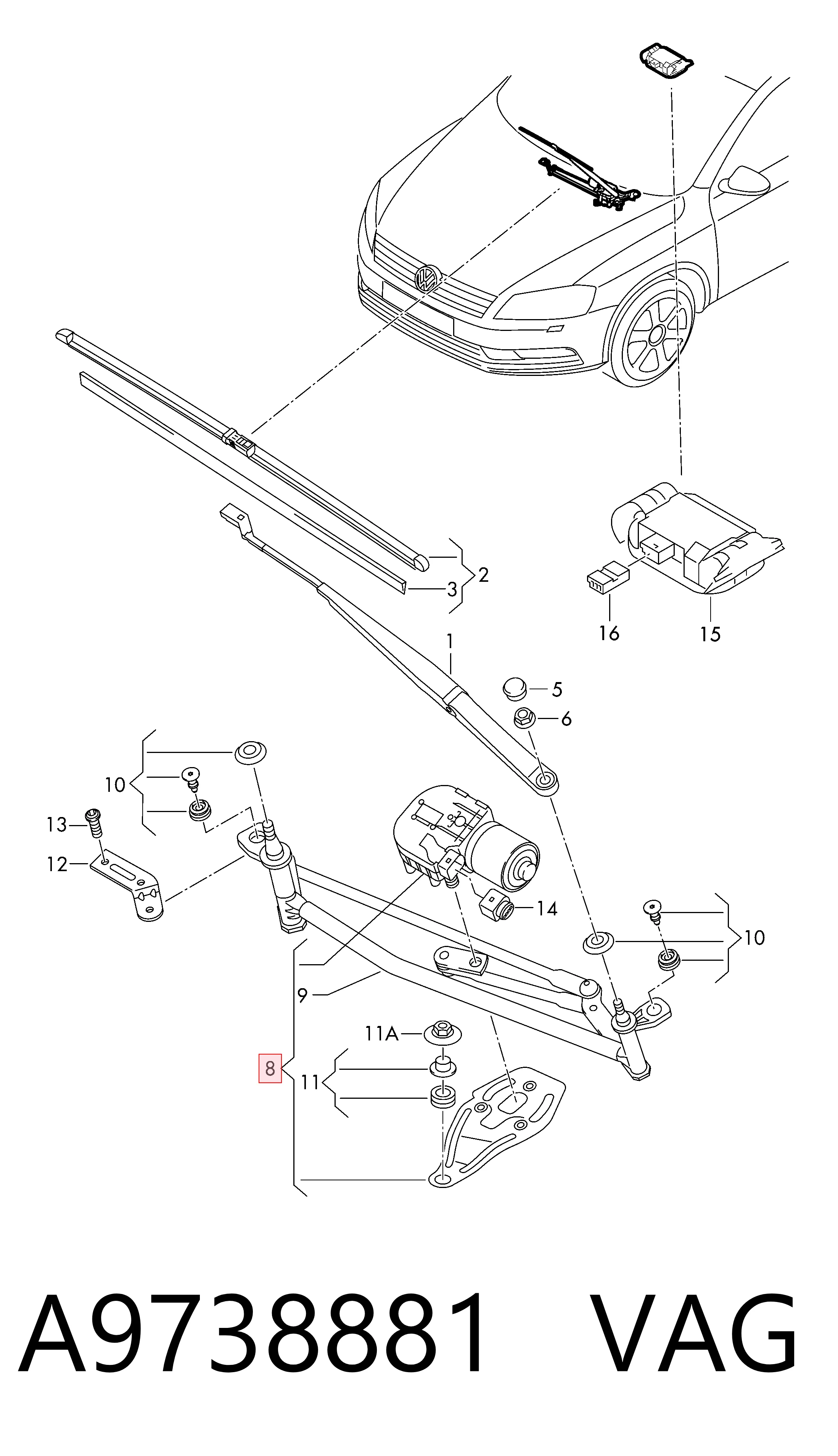  Mechanizm wycieraczek Volkswagen Passat 