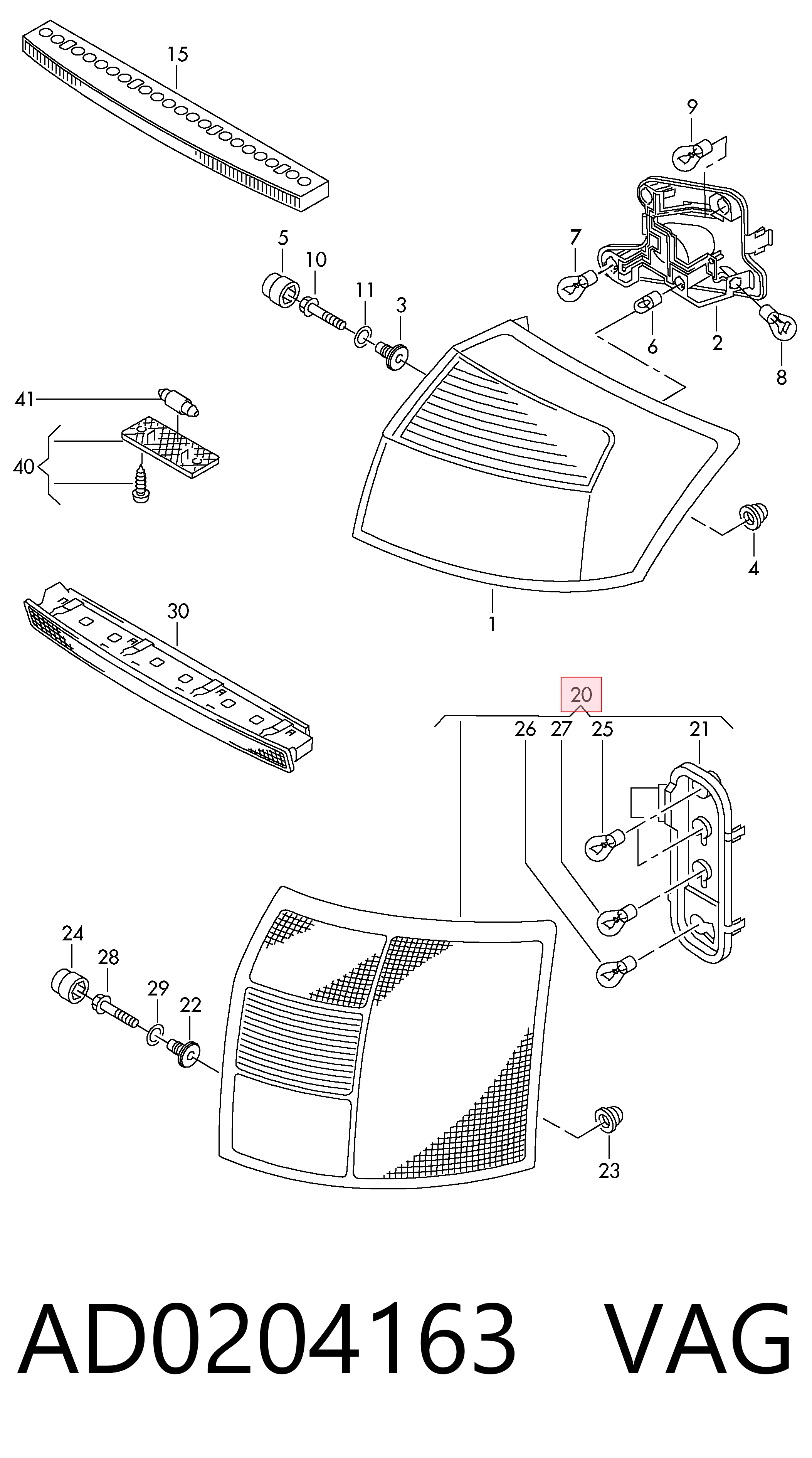 Do koszyka Lampa zespolona tylna lewa Audi A4 Avant B6 8E5