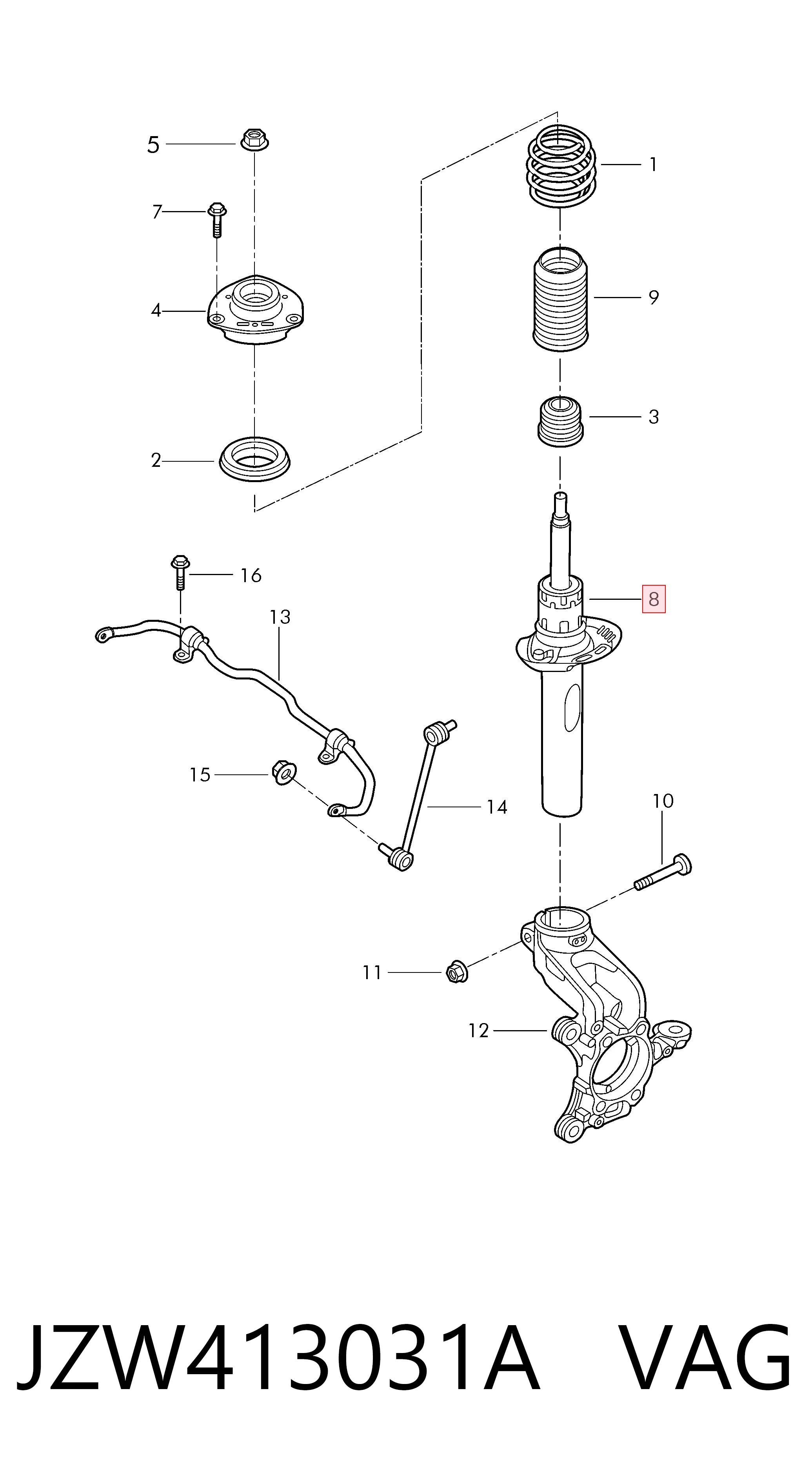 JZW413031A VAG Amortyzator przedni