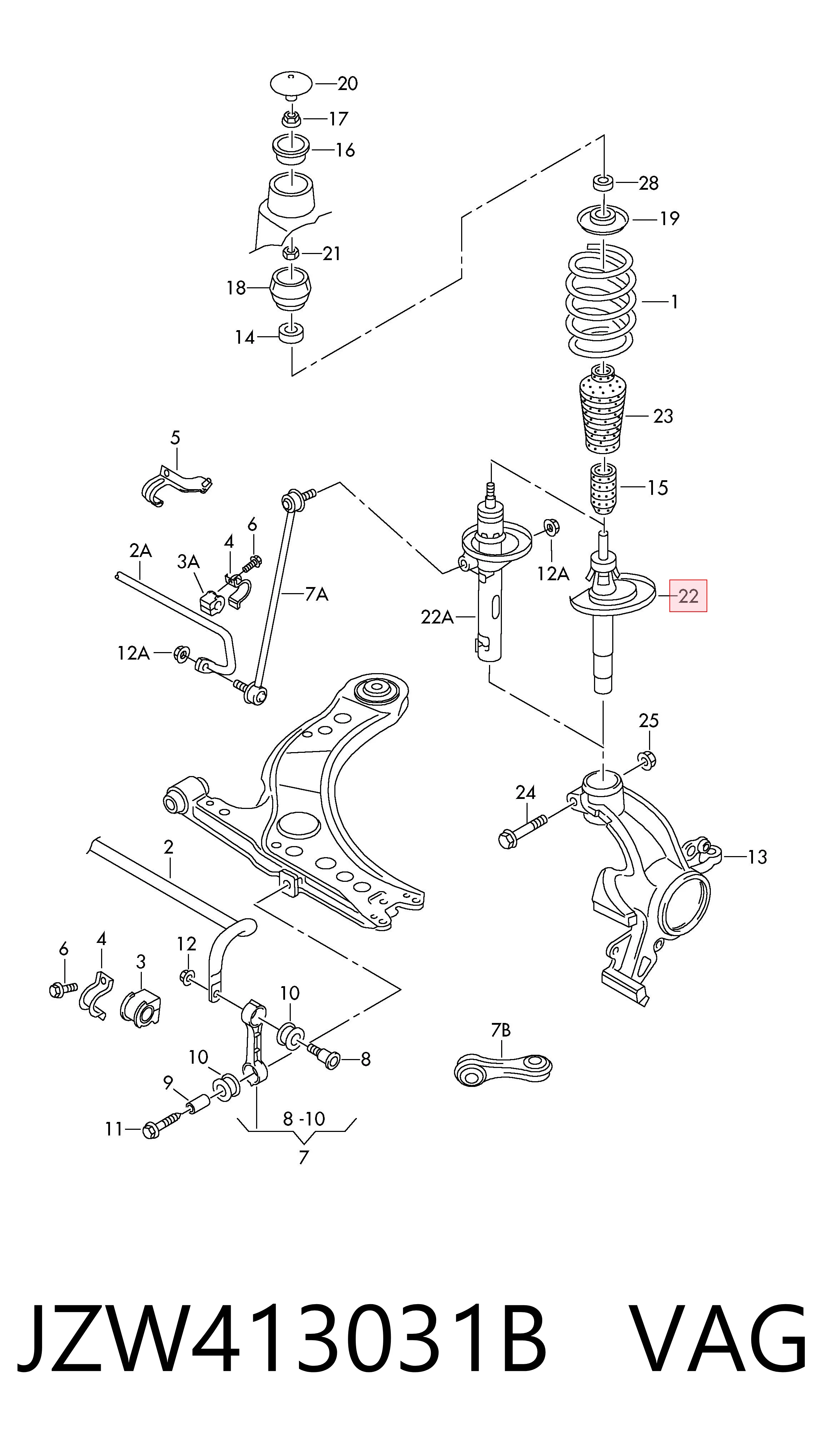 Amortyzator przedni VAG JZW413031B cena, od 48,14 USD