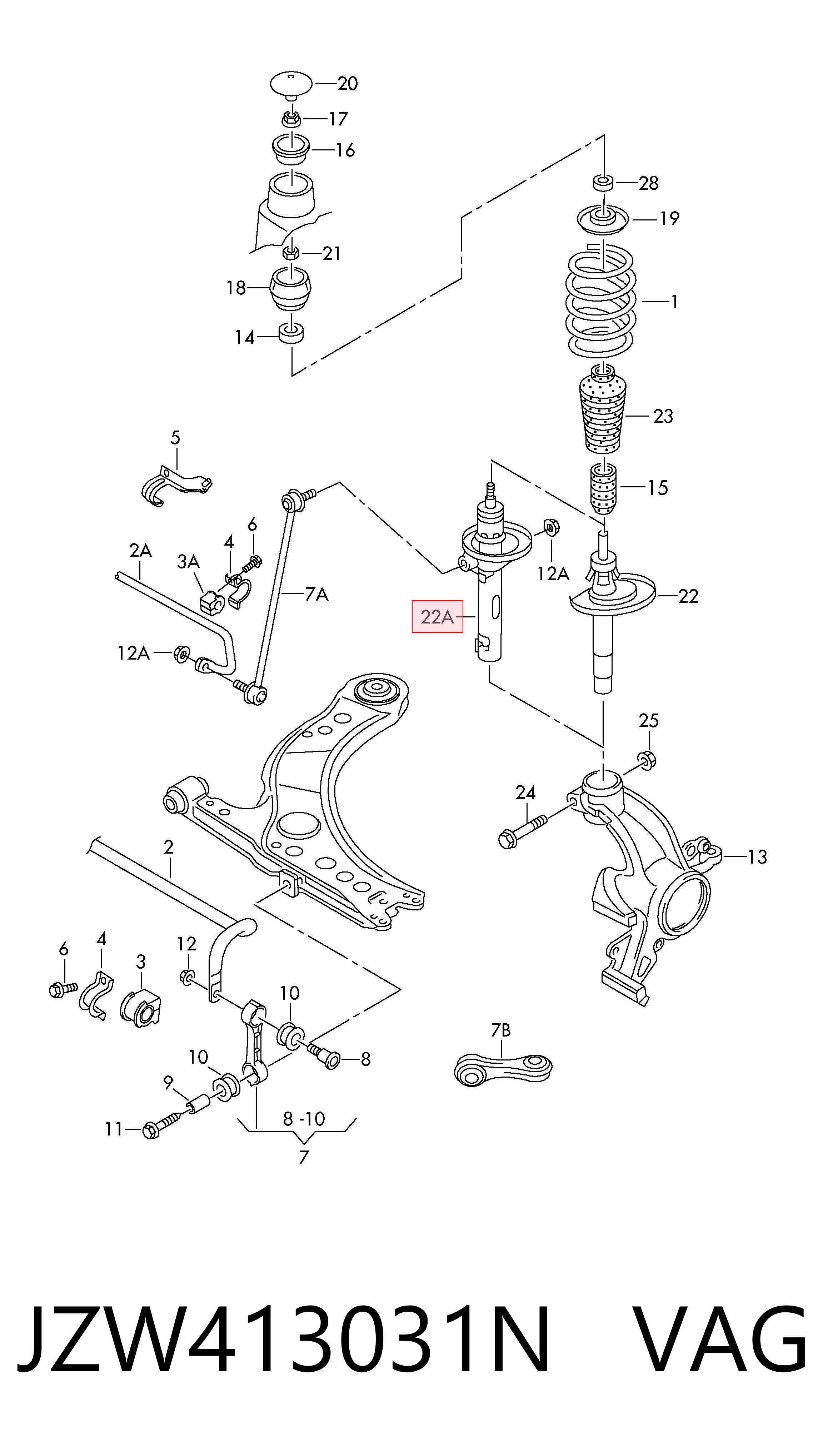 JZW413031N VAG Amortyzator przedni