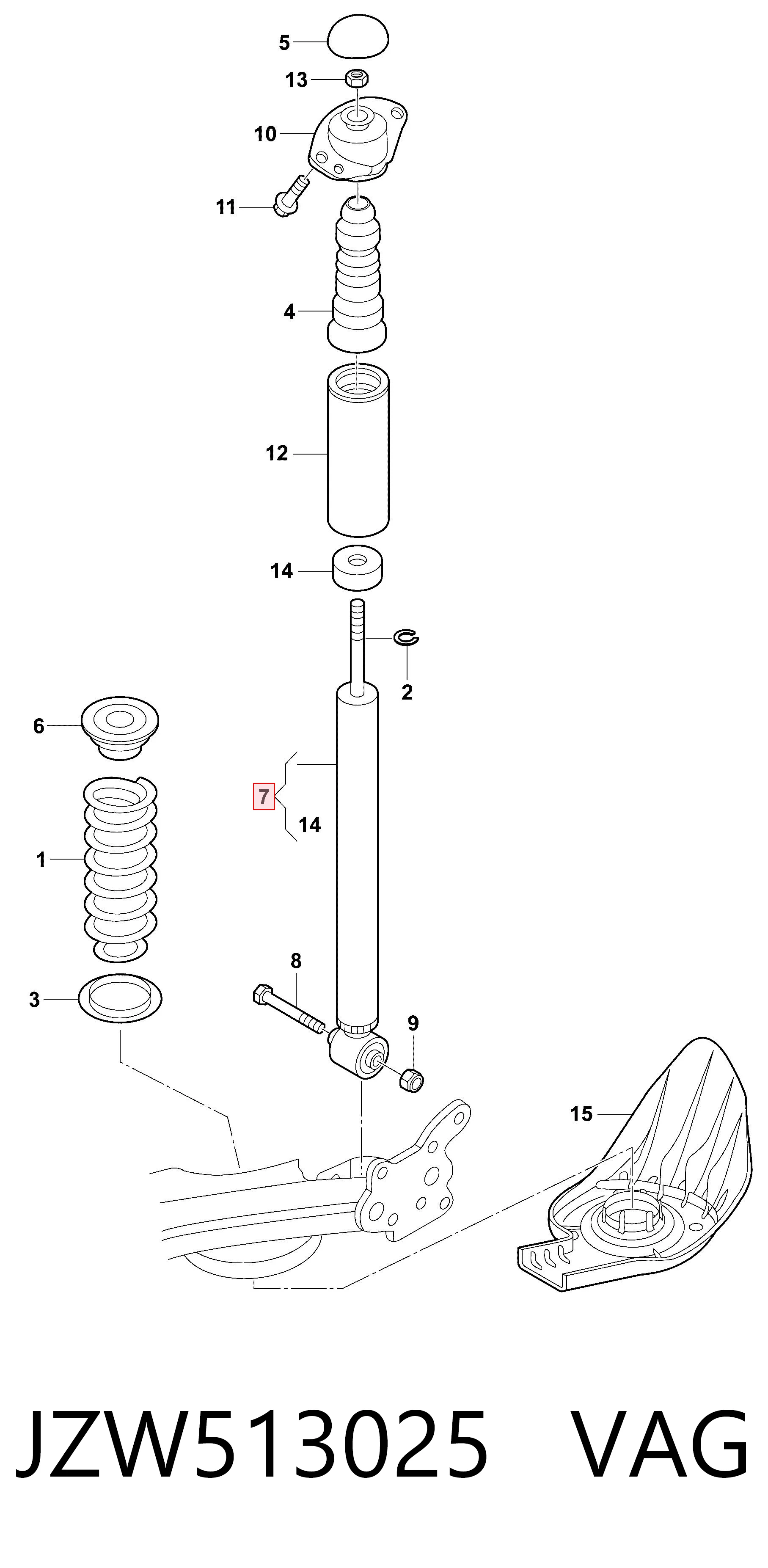 Amortyzator tylny VAG JZW513025 cena, od 29,25 USD