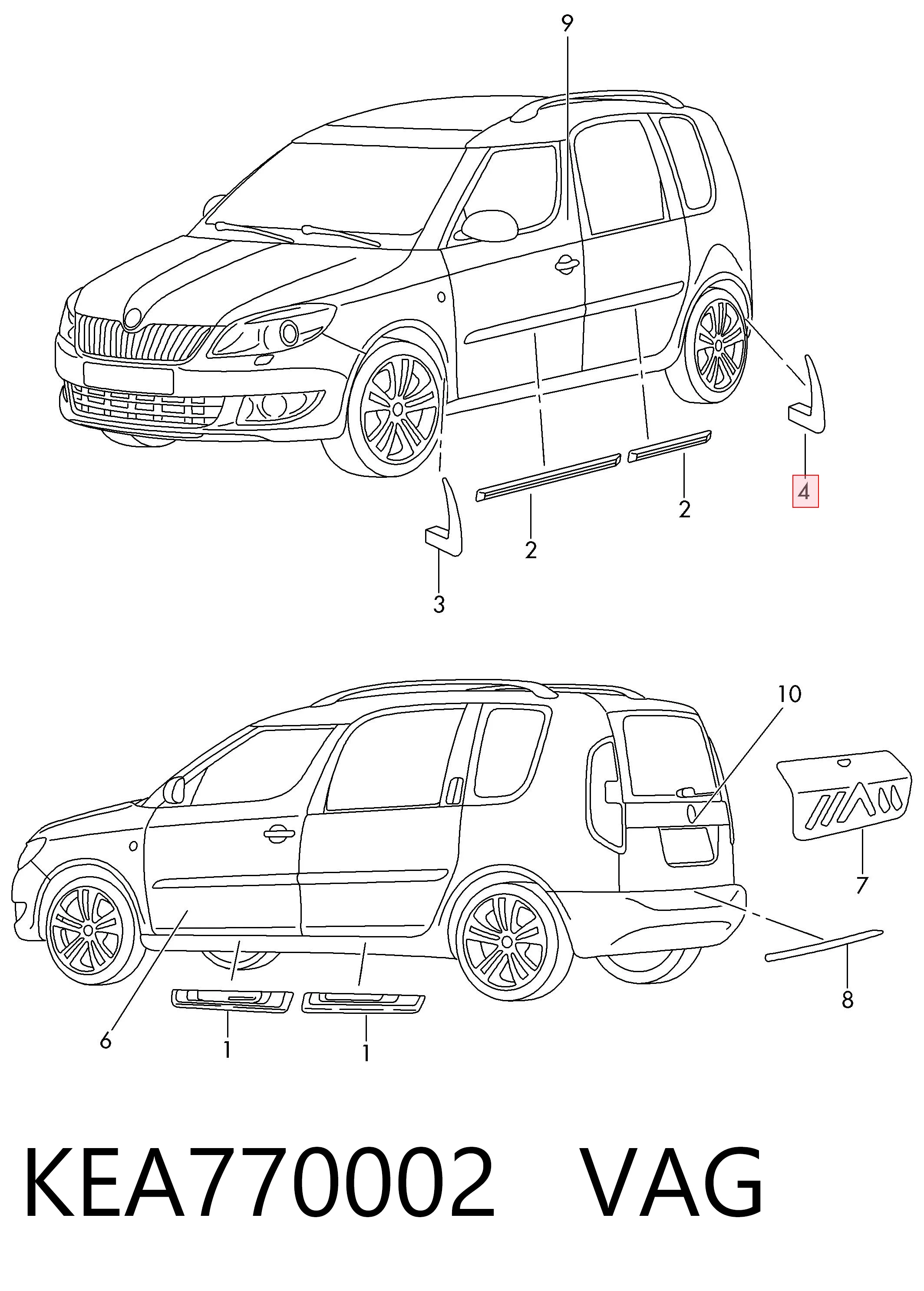 Chlapacze tylne, komplet do Skoda Roomster  5J7