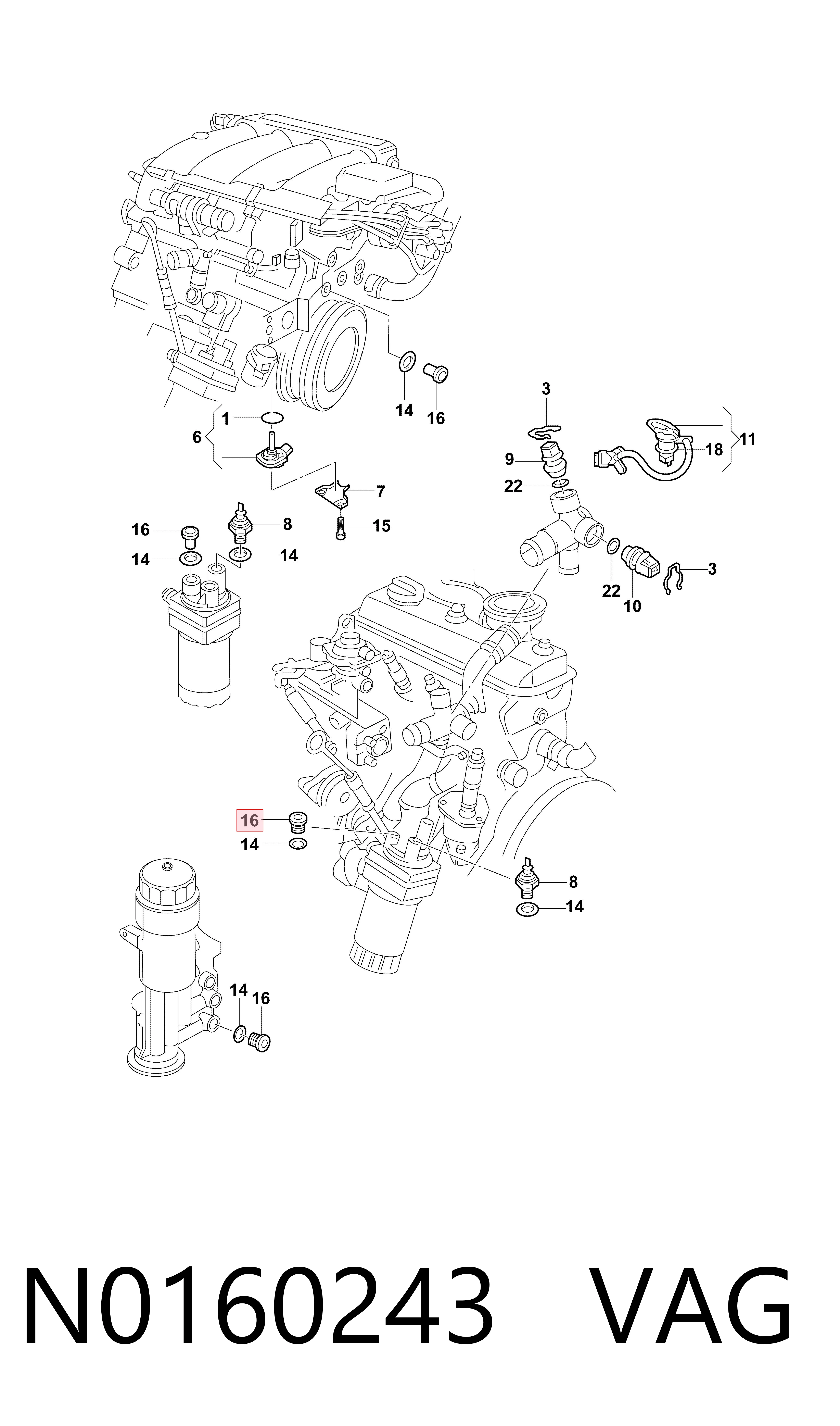 N0160243 VAG Zaślepka głowicy cylindrów/bloku cylindrów