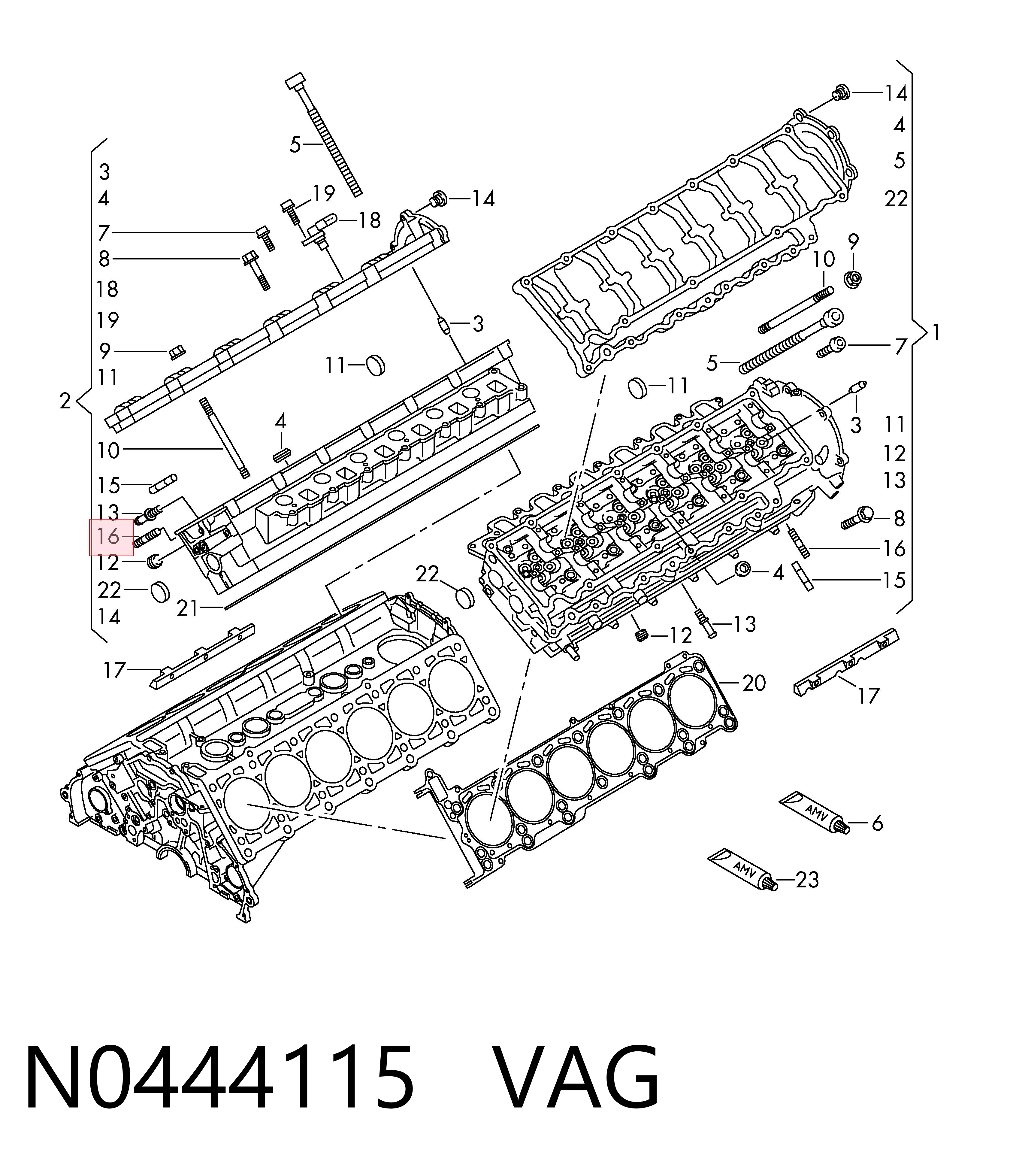 Do koszyka N0444115 VAG Szpilka kolektora wydechowego