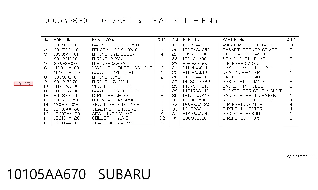 10105AA670 Subaru