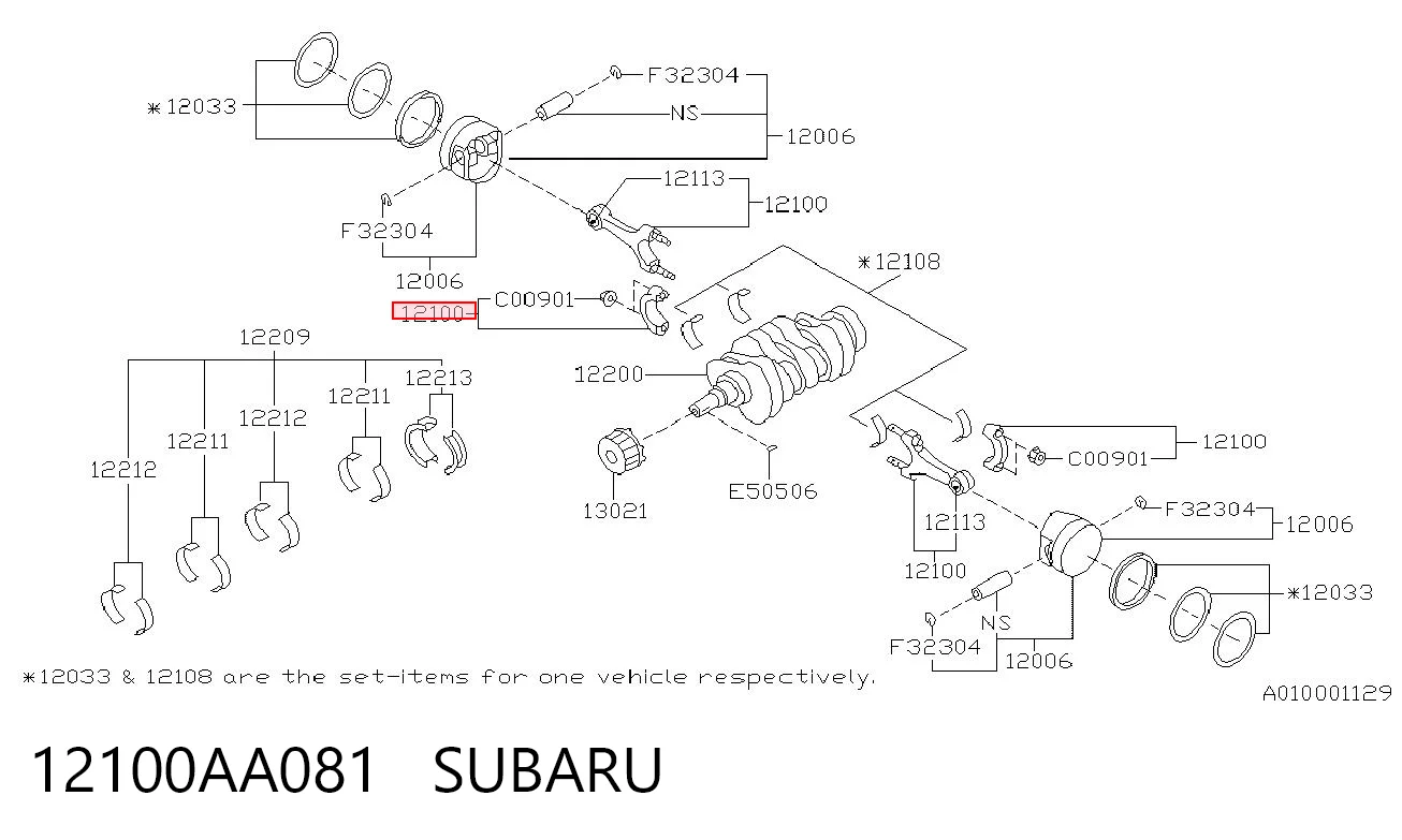12100AA081 Subaru Korbowód tłoka silnika
