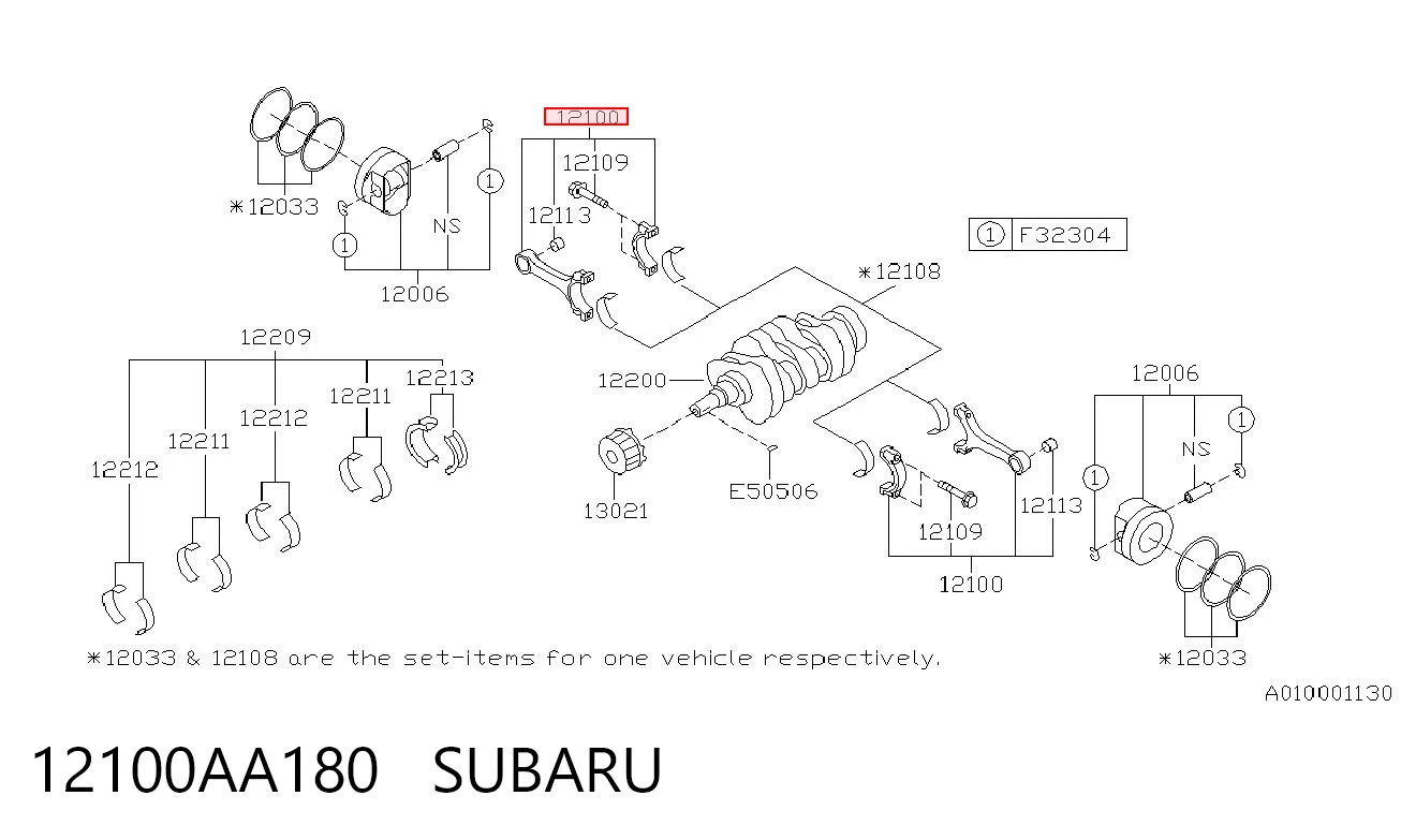12100AA180 Subaru Korbowód tłoka silnika