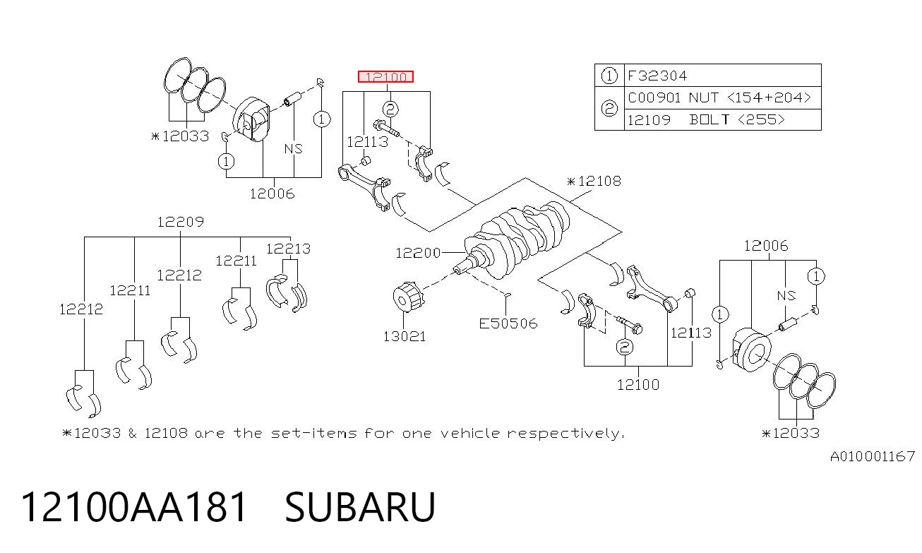 12100AA181 Subaru Korbowód tłoka silnika