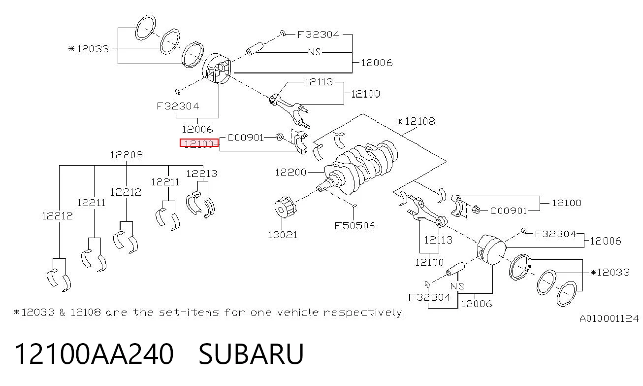 12100AA240 Subaru Korbowód tłoka silnika