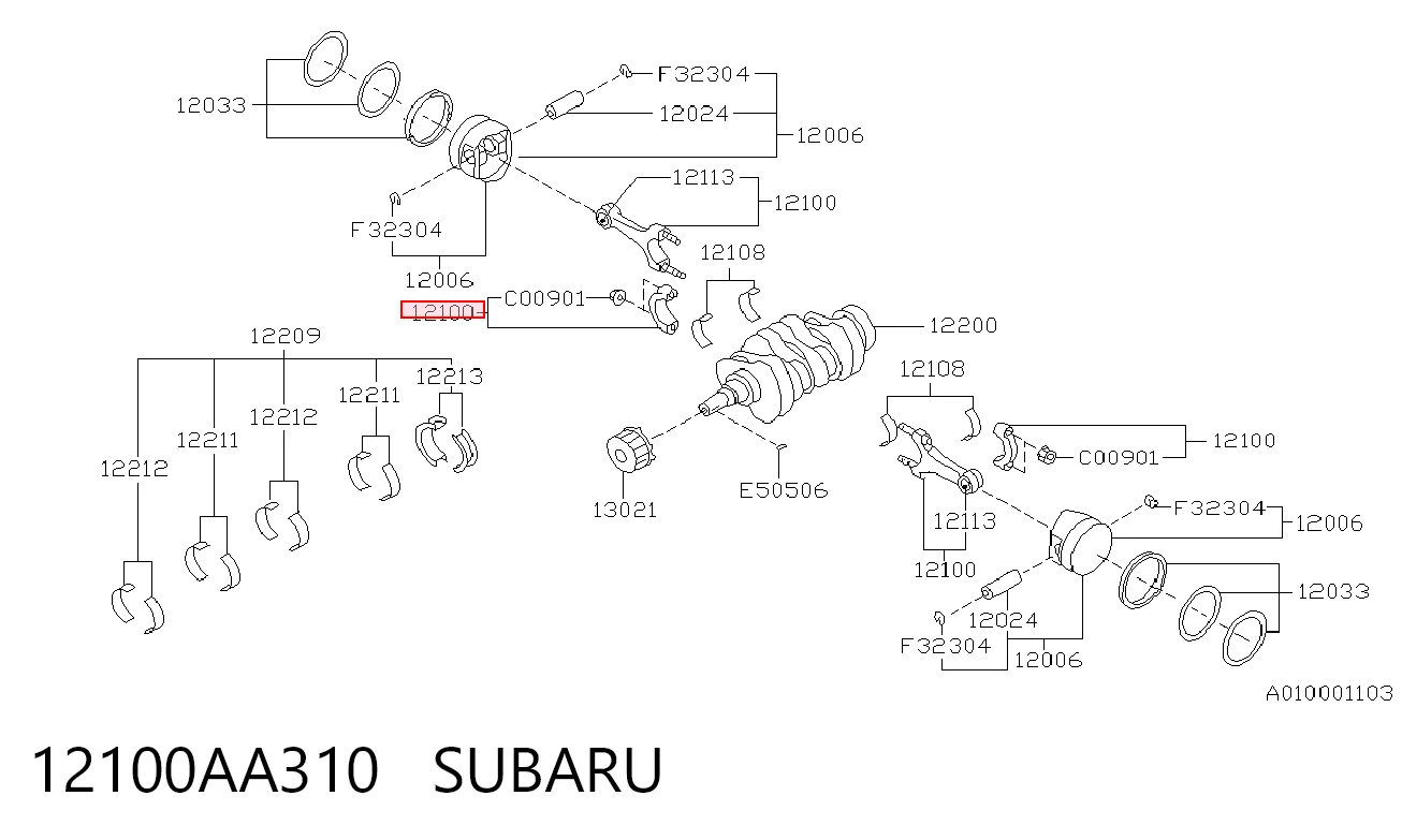 12100AA310 Subaru Korbowód tłoka silnika