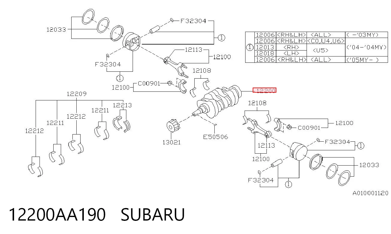 12200AA190 Subaru Wał korbowy silnika