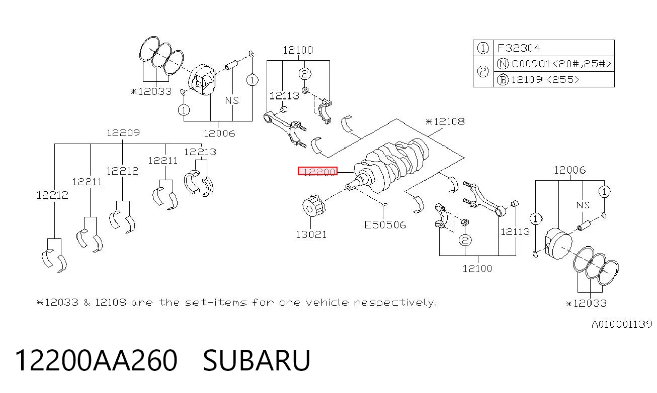 12200AA260 Subaru Wał korbowy silnika