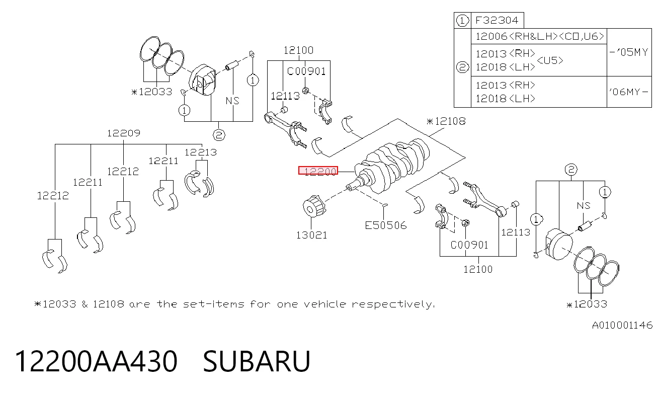 12200AA430 Subaru Wał korbowy silnika