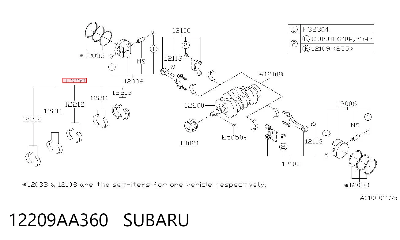 12209AA360 Subaru Panewki główne wału korbowego, zestaw, standardowe (STD)
