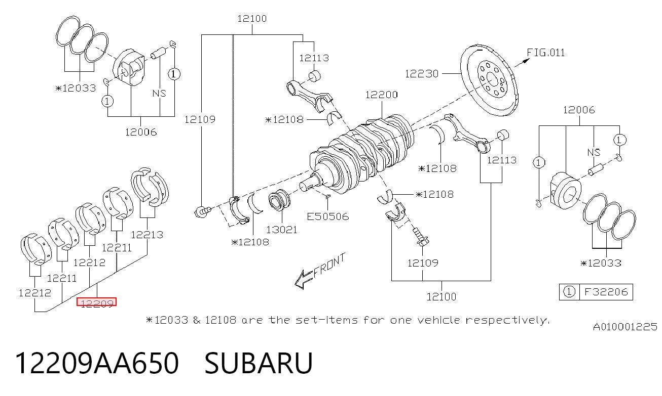 12209AA650 Subaru Panewki główne wału korbowego, zestaw, standardowe (STD)