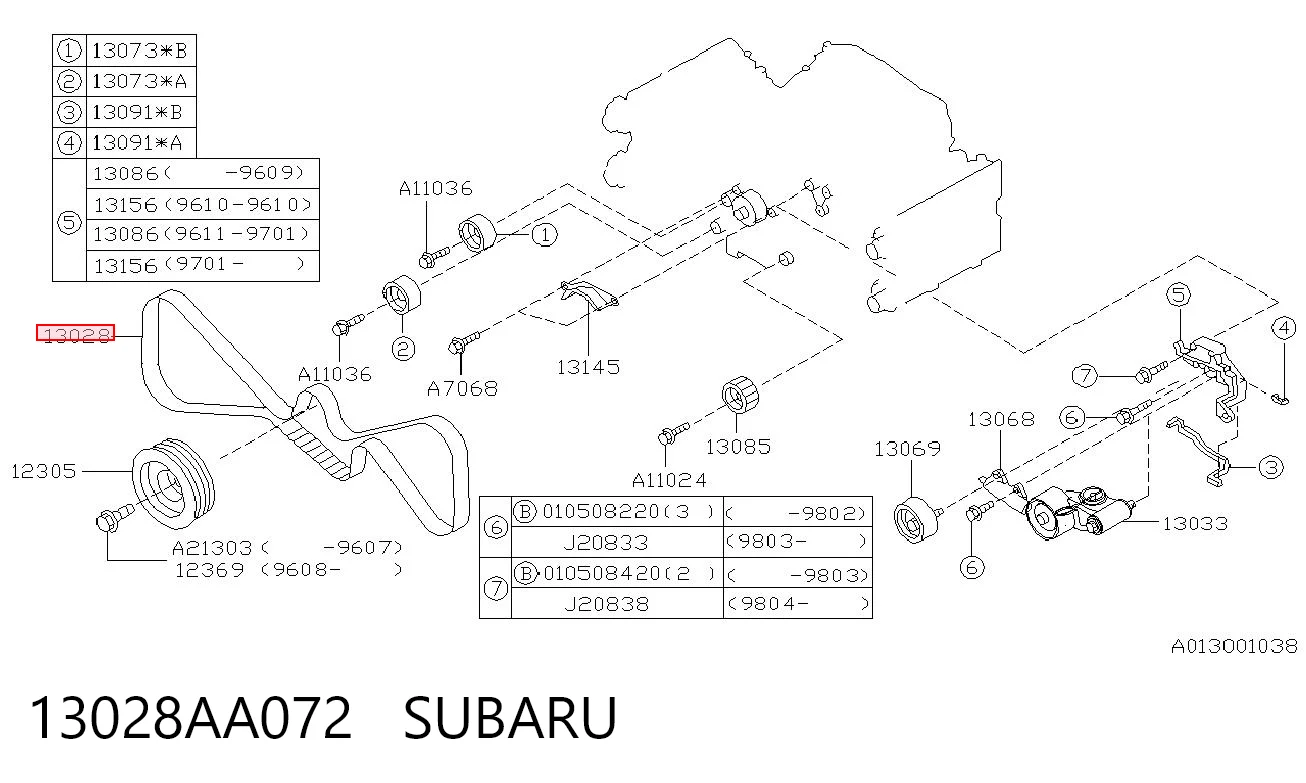13028AA072 Subaru Pasek rozrządu