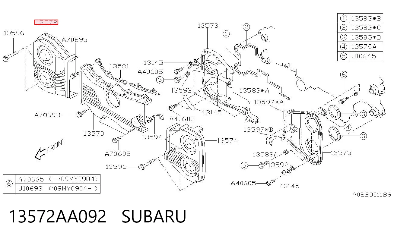 13572AA092 Subaru Osłona paska rozrządu prawa